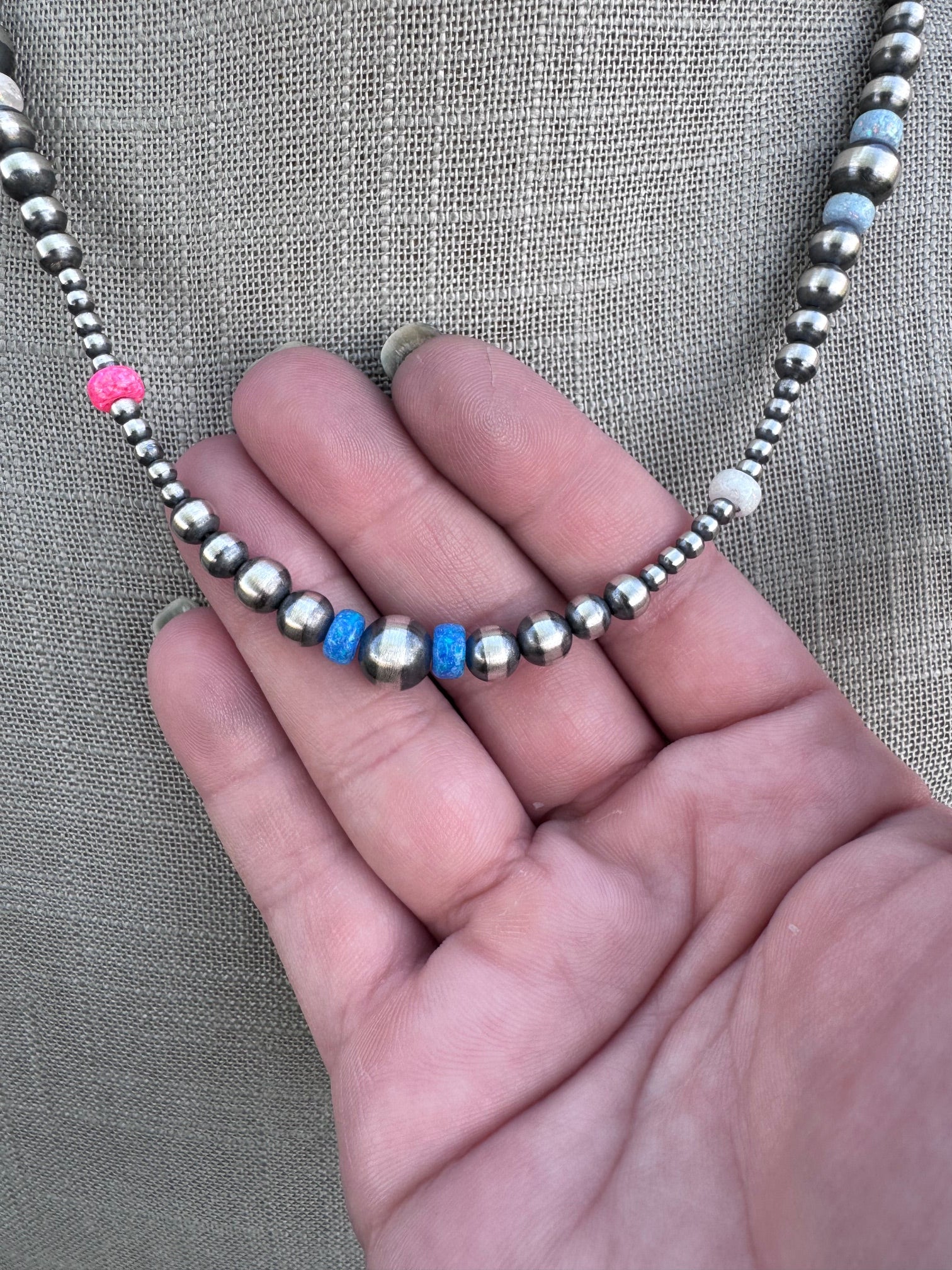 Handcrafted Fire Opal Collection & Sterling Silver Pearl 3-8mm Beaded Necklace 18"