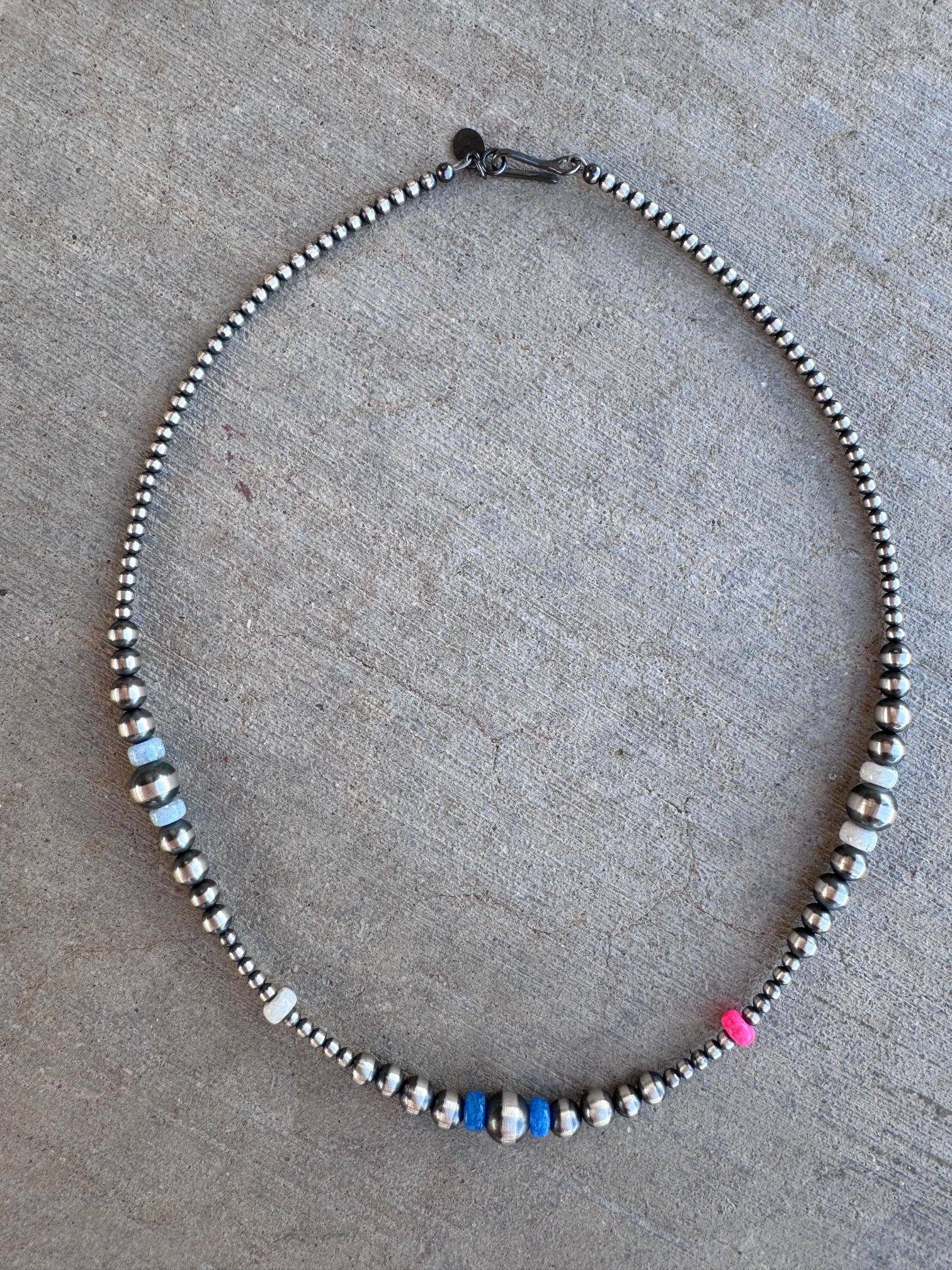 Handcrafted Fire Opal Collection & Sterling Silver Pearl 3-8mm Beaded Necklace 18"