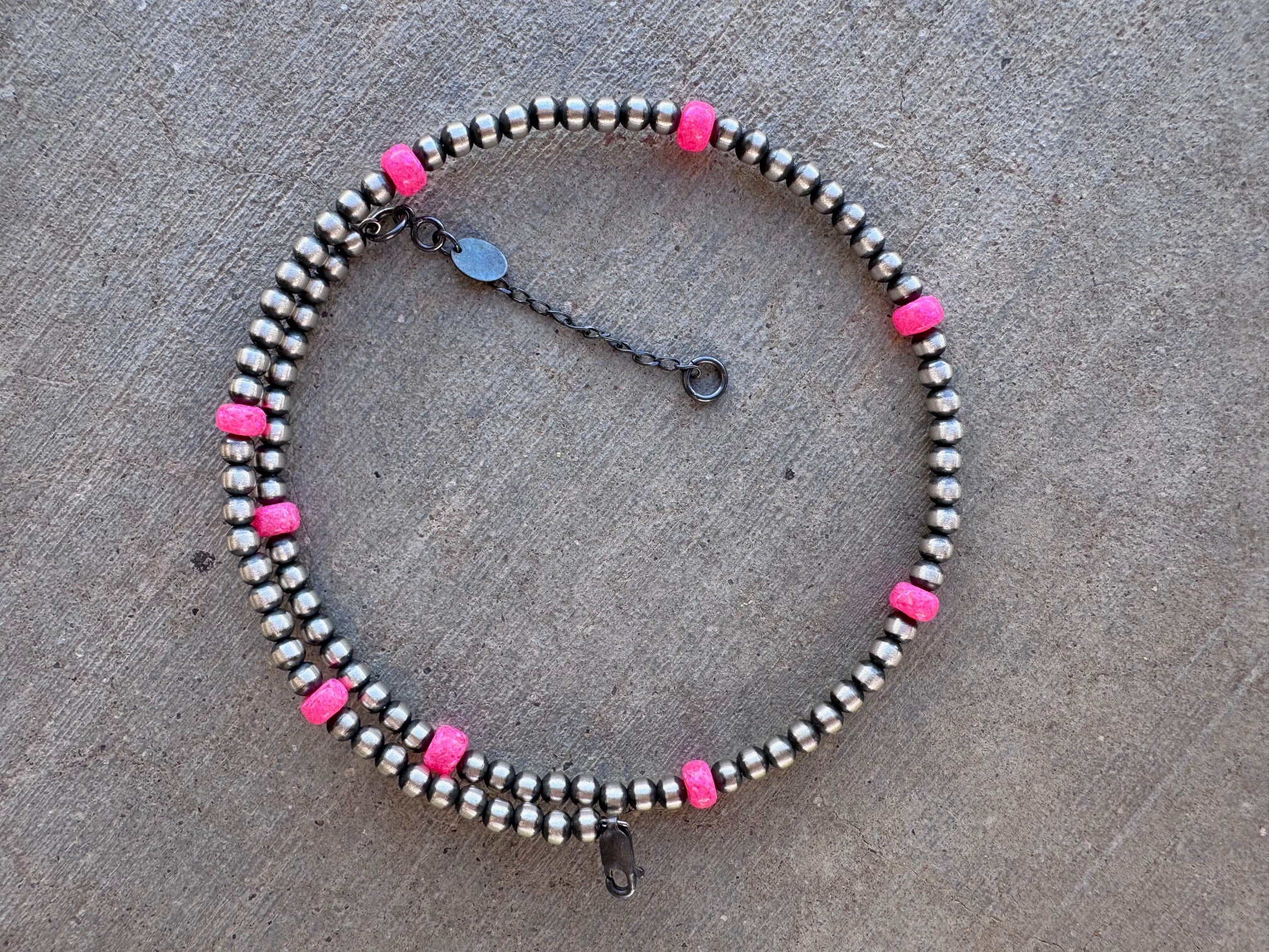Handcrafted Hot Pink Fire Opal & Sterling Silver 4mm Beaded Wrap Choker Necklace