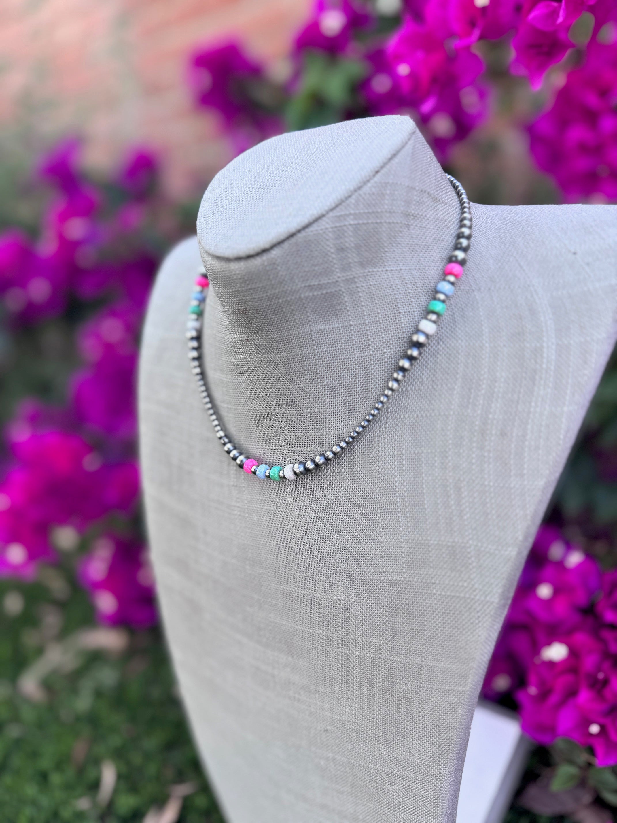 Handcrafted Fire Opal Collection & Sterling Silver Pearl 3-6mm Beaded Necklace 16"