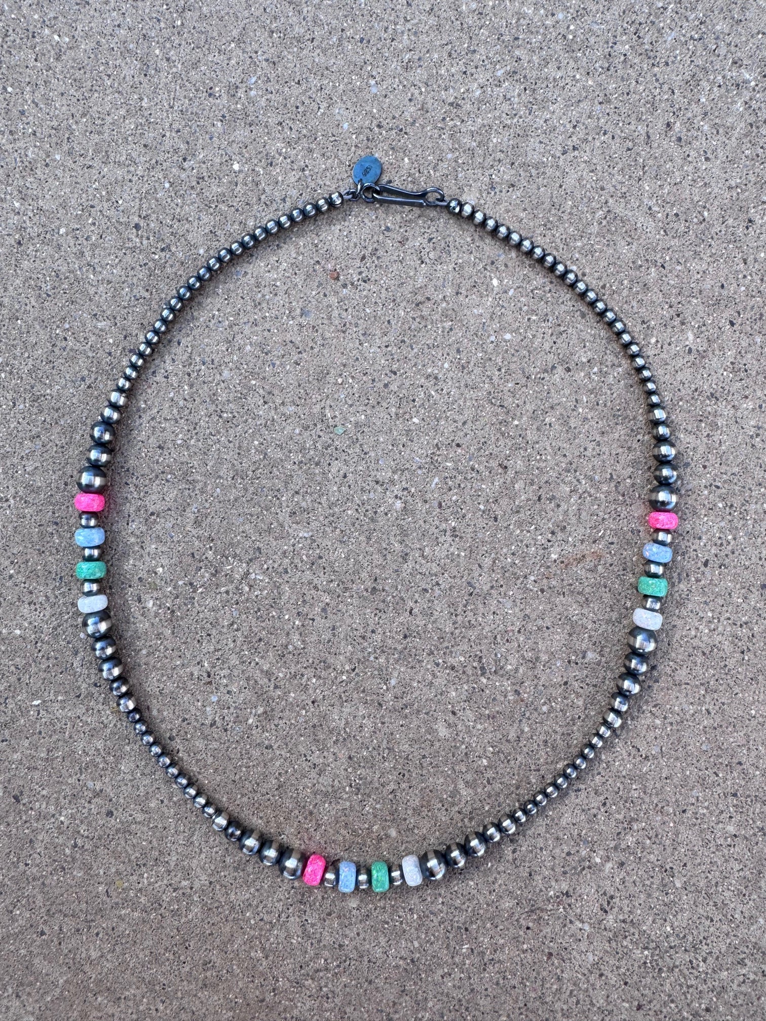 Handcrafted Fire Opal Collection & Sterling Silver Pearl 3-6mm Beaded Necklace 16"
