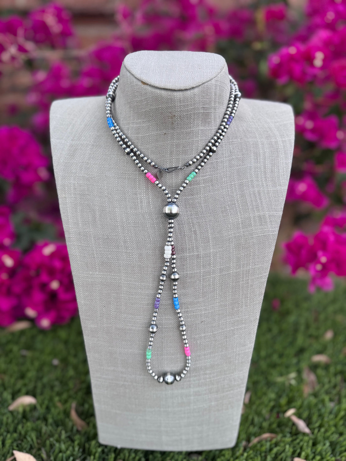 Handcrafted Fire Opal Collection & Sterling Silver Pearl 4-14mm Beaded Jacla Necklace 30"