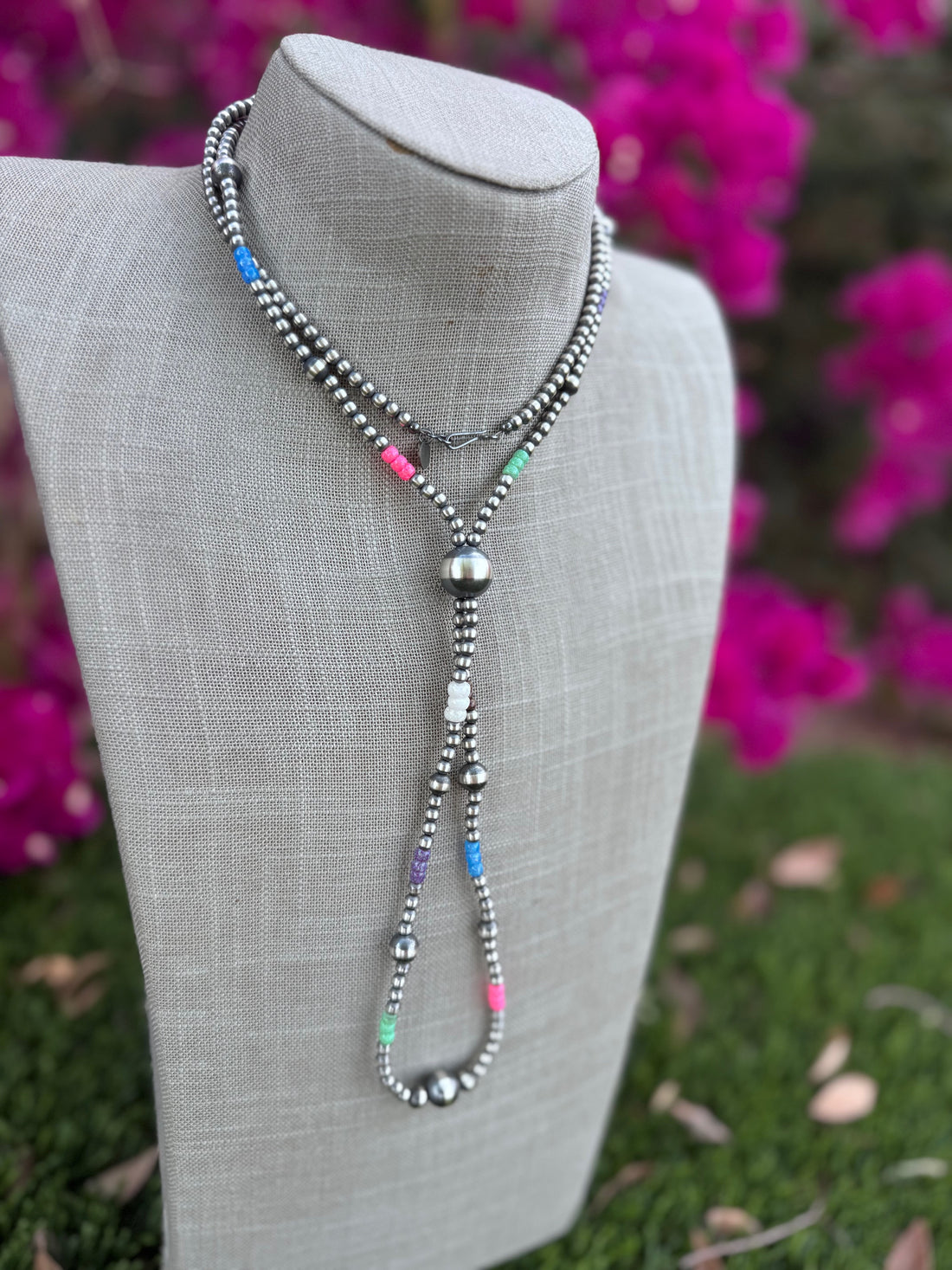 Handcrafted Fire Opal Collection & Sterling Silver Pearl 4-14mm Beaded Jacla Necklace 30"