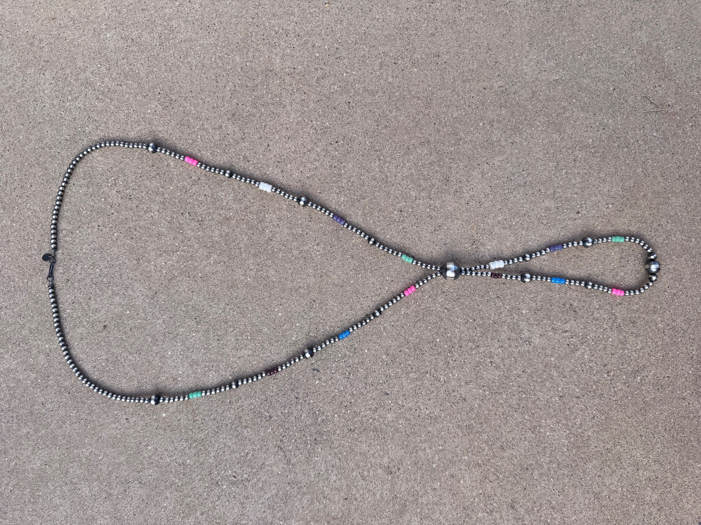 Handcrafted Fire Opal Collection & Sterling Silver Pearl 4-14mm Beaded Jacla Necklace 30"