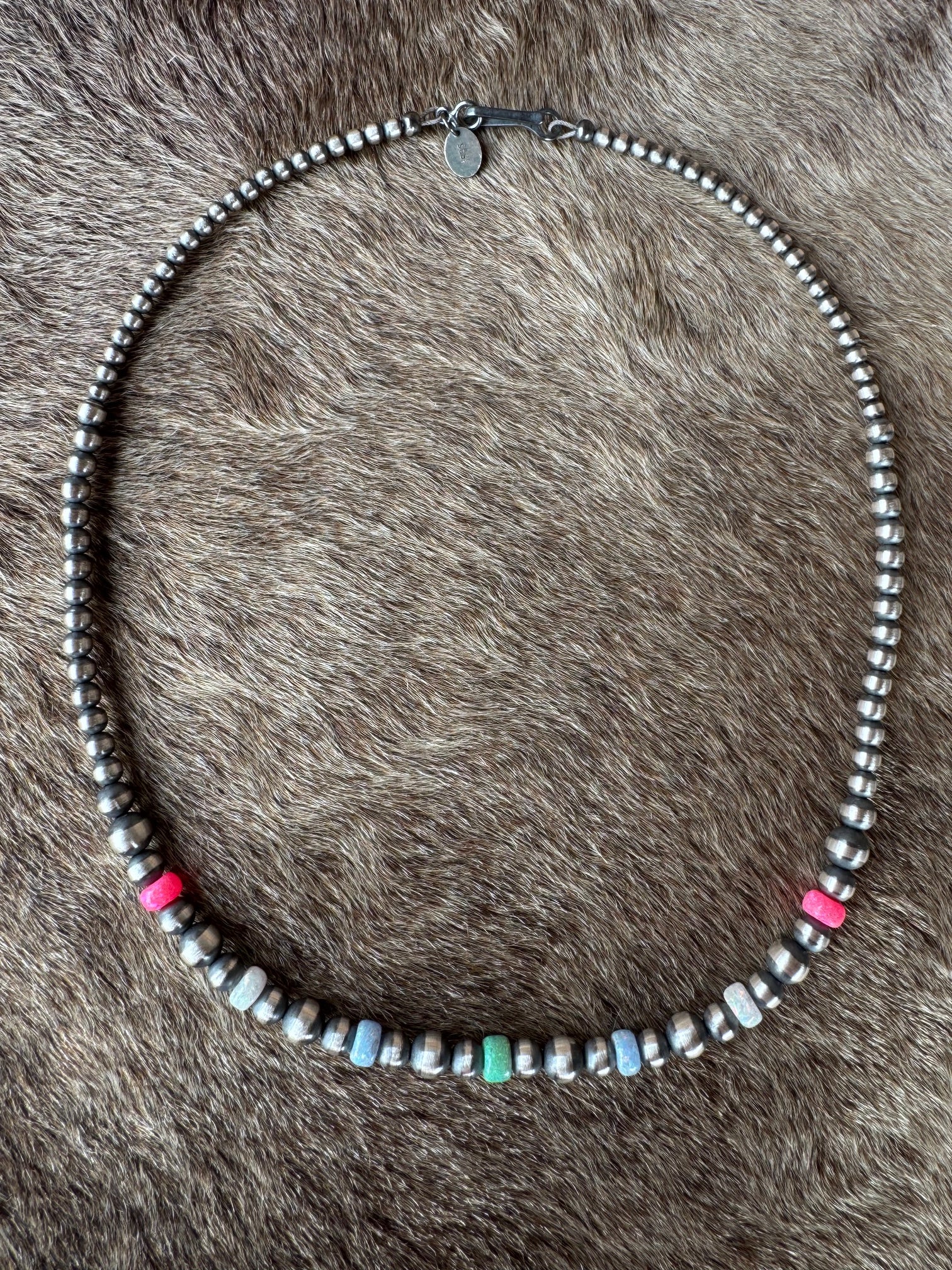 Handcrafted Fire Opal Collection & Sterling Silver Pearl Beaded 3-6mm Necklace 16"