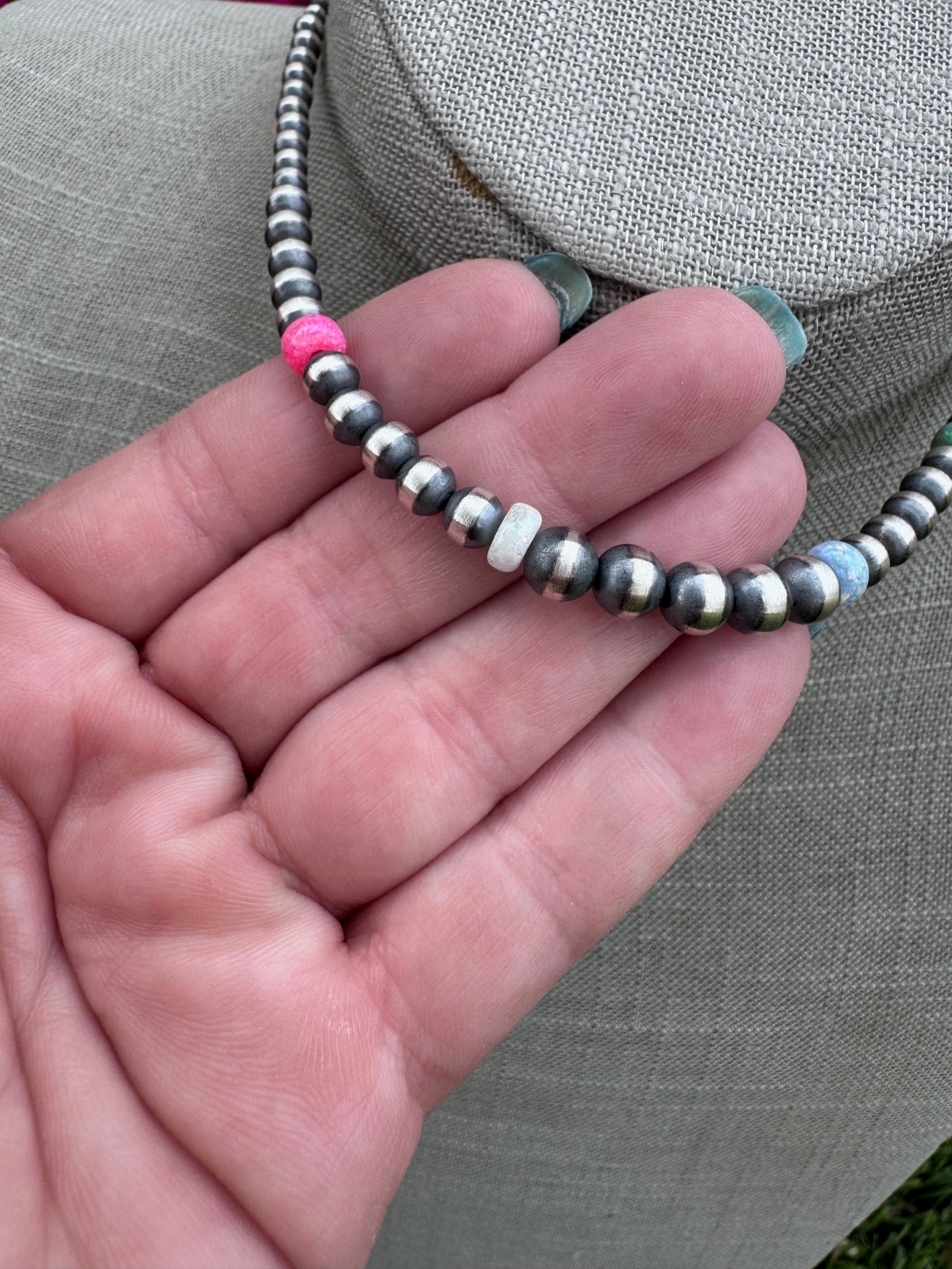 Handcrafted Fire Opal Collection & Sterling Silver Pearl Beaded 3-6mm Necklace 14"