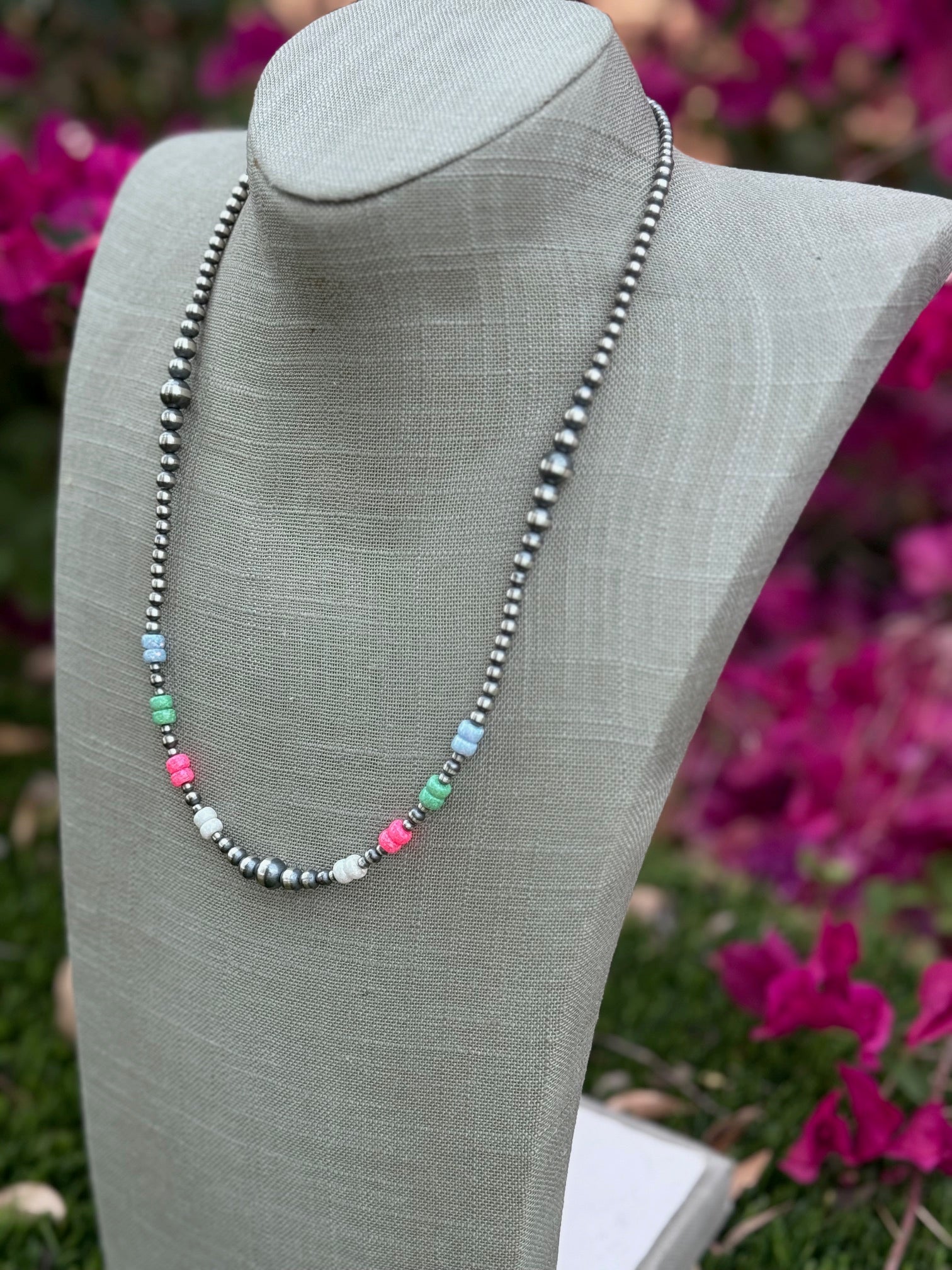 Handcrafted Fire Opal Collection & Sterling Silver Pearl Beaded 3-8mm Necklace 22"