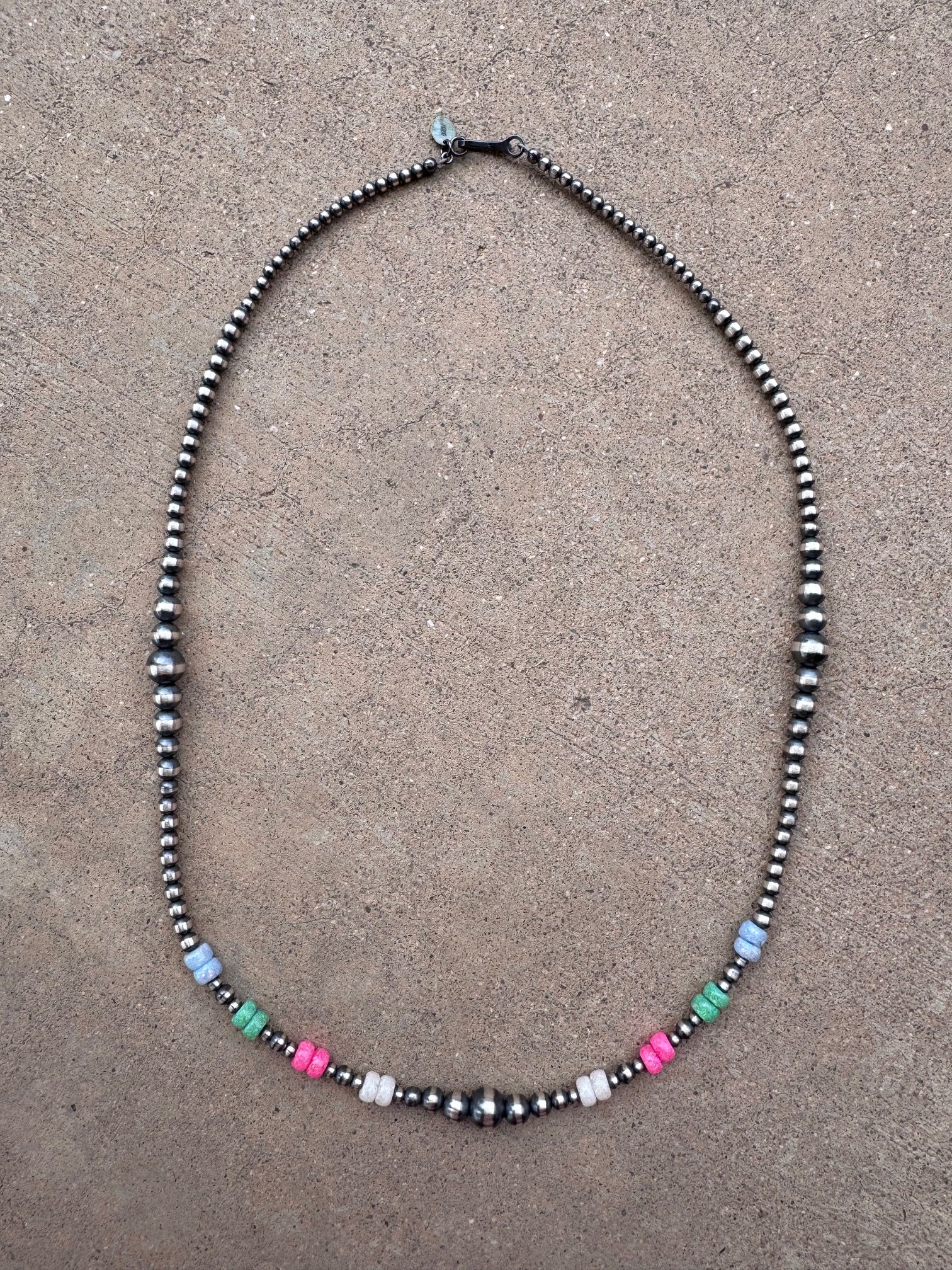 Handcrafted Fire Opal Collection & Sterling Silver Pearl Beaded 3-8mm Necklace 22"