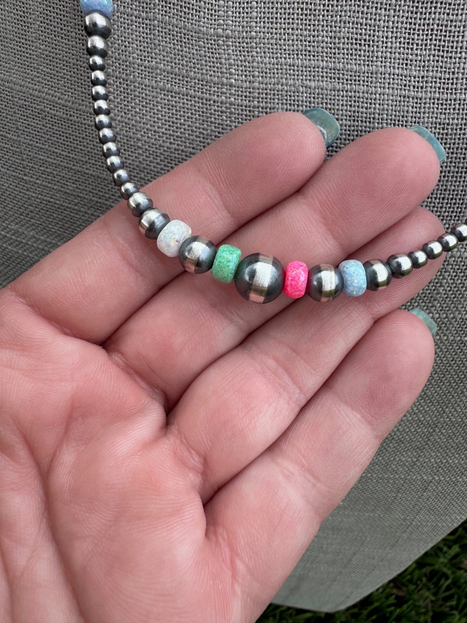 Handcrafted Fire Opal Collection & Sterling Silver Pearl Beaded 3-8mm Necklace 20"