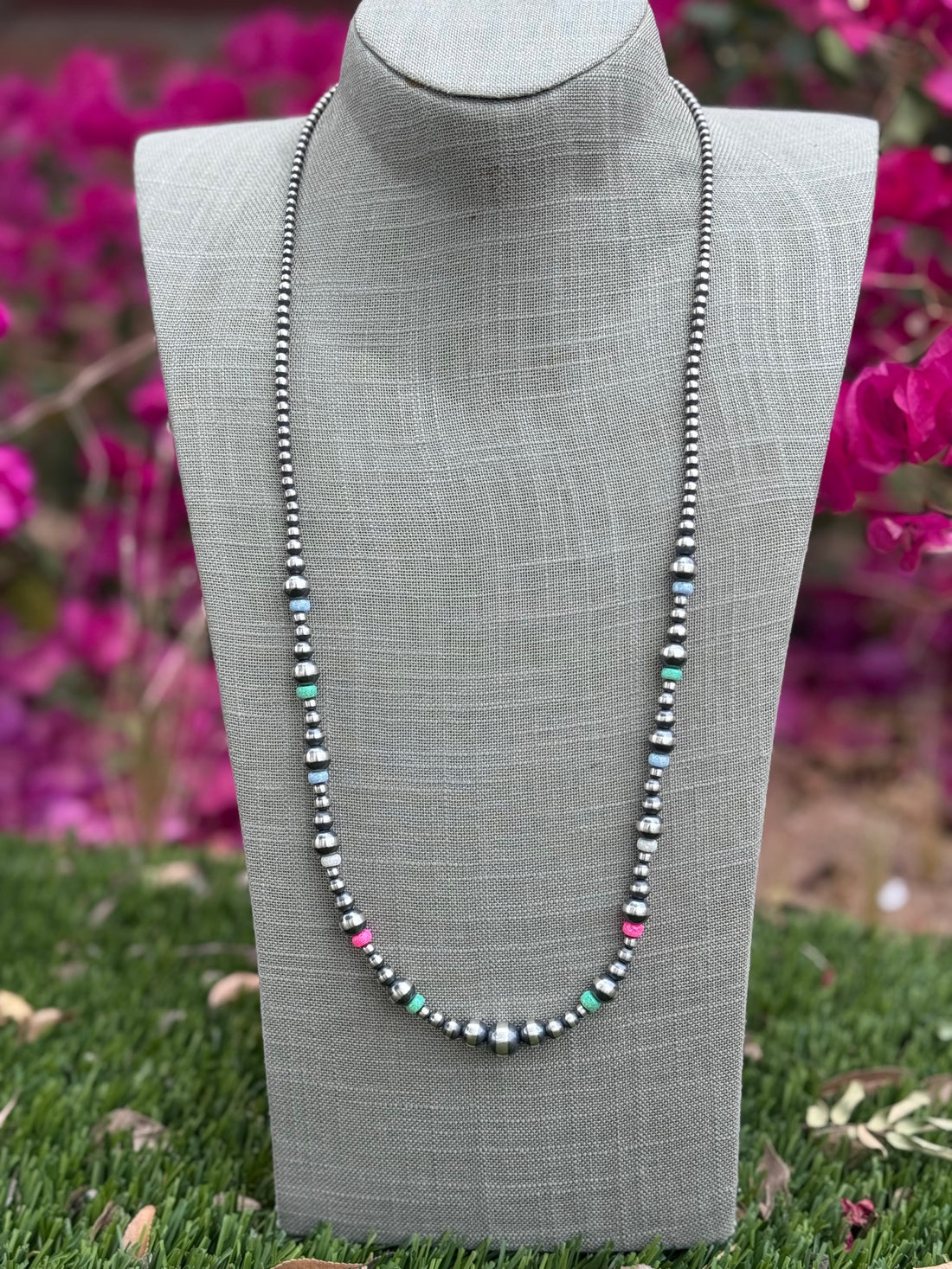 Handcrafted Fire Opal Collection & Sterling Silver Pearl Beaded 3-10mm Necklace 30"