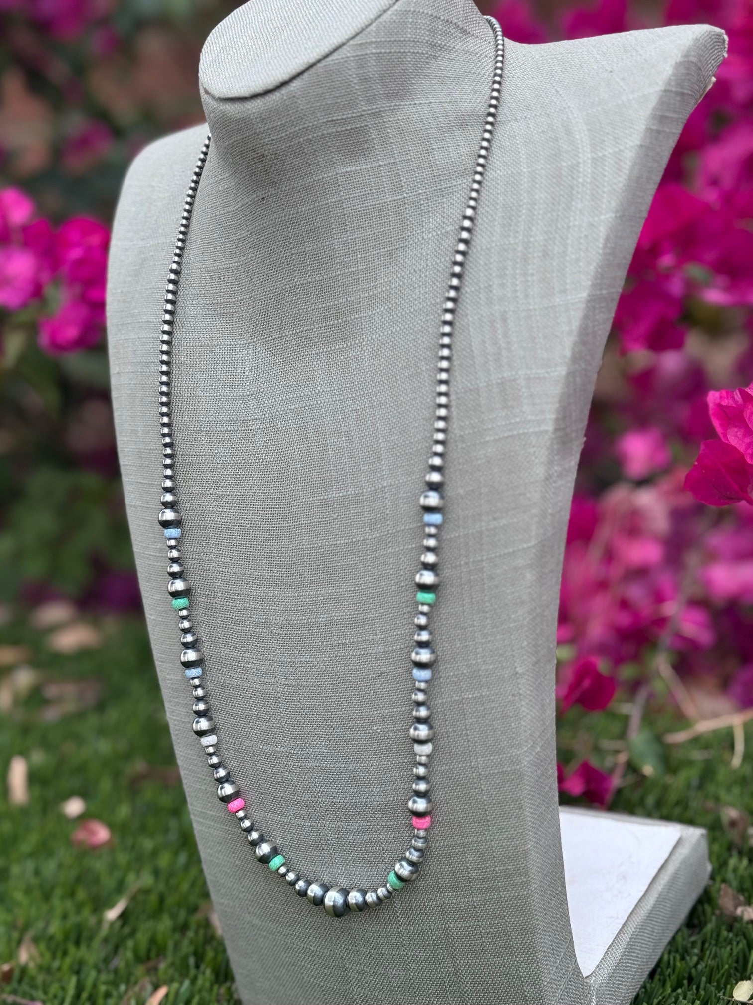 Handcrafted Fire Opal Collection & Sterling Silver Pearl Beaded 3-10mm Necklace 30"