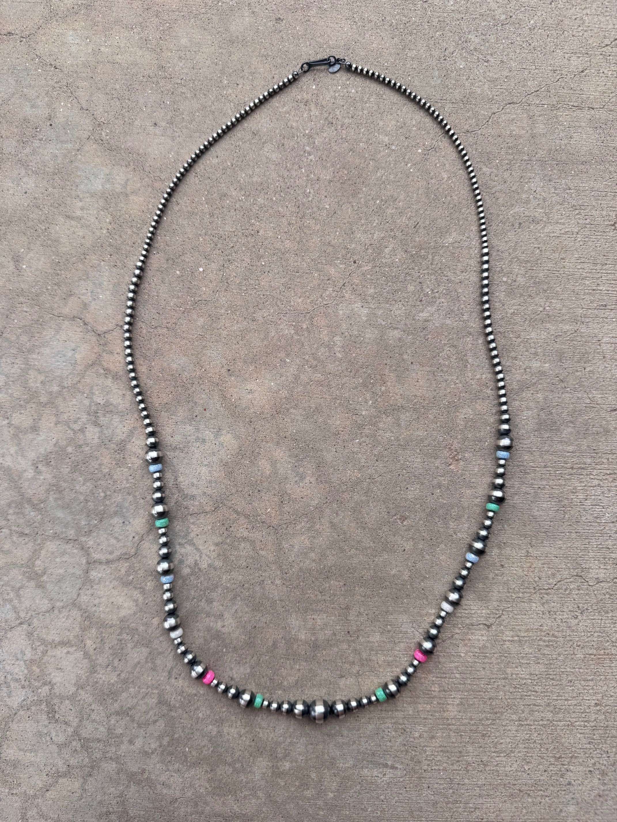 Handcrafted Fire Opal Collection & Sterling Silver Pearl Beaded 3-10mm Necklace 30"