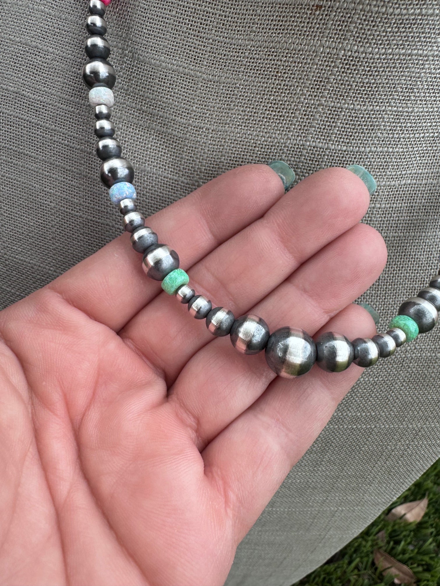 Handcrafted Fire Opal Collection & Sterling Silver Pearl Beaded 3-10mm Necklace 18"