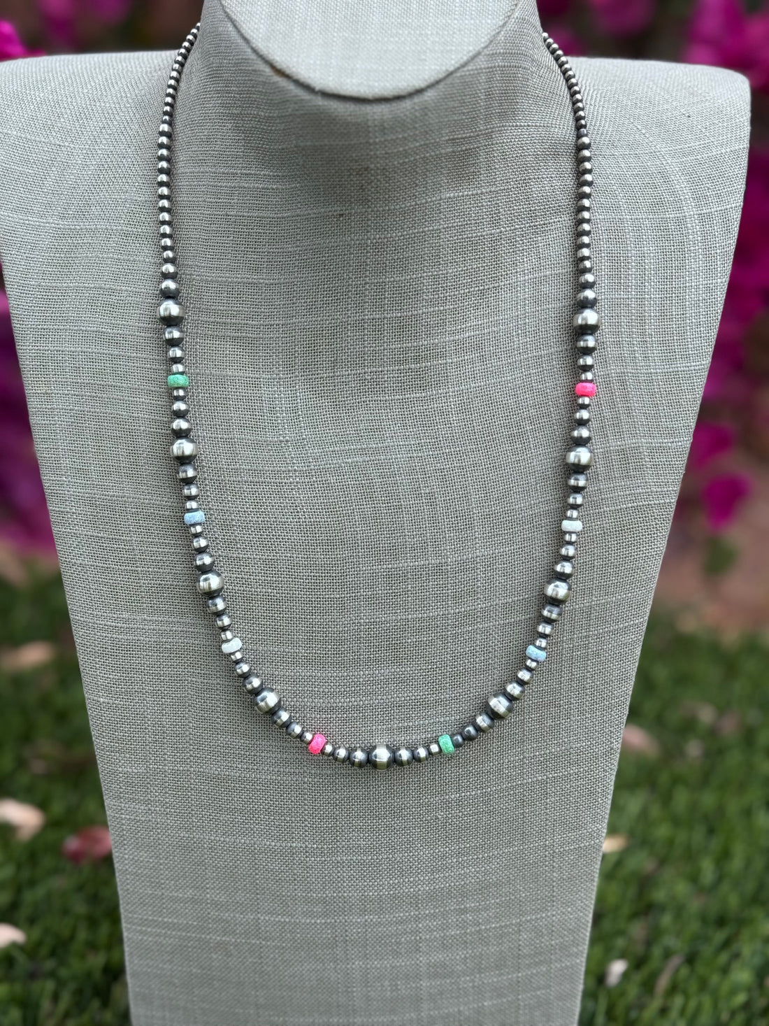 Handcrafted Fire Opal Collection & Sterling Silver Pearl Beaded 3-8mm Necklace 24"