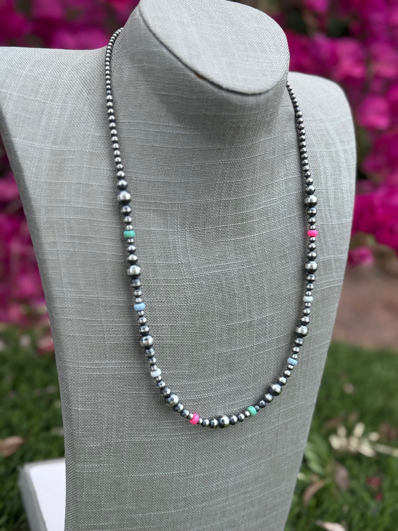 Handcrafted Fire Opal Collection & Sterling Silver Pearl Beaded 3-8mm Necklace 24"