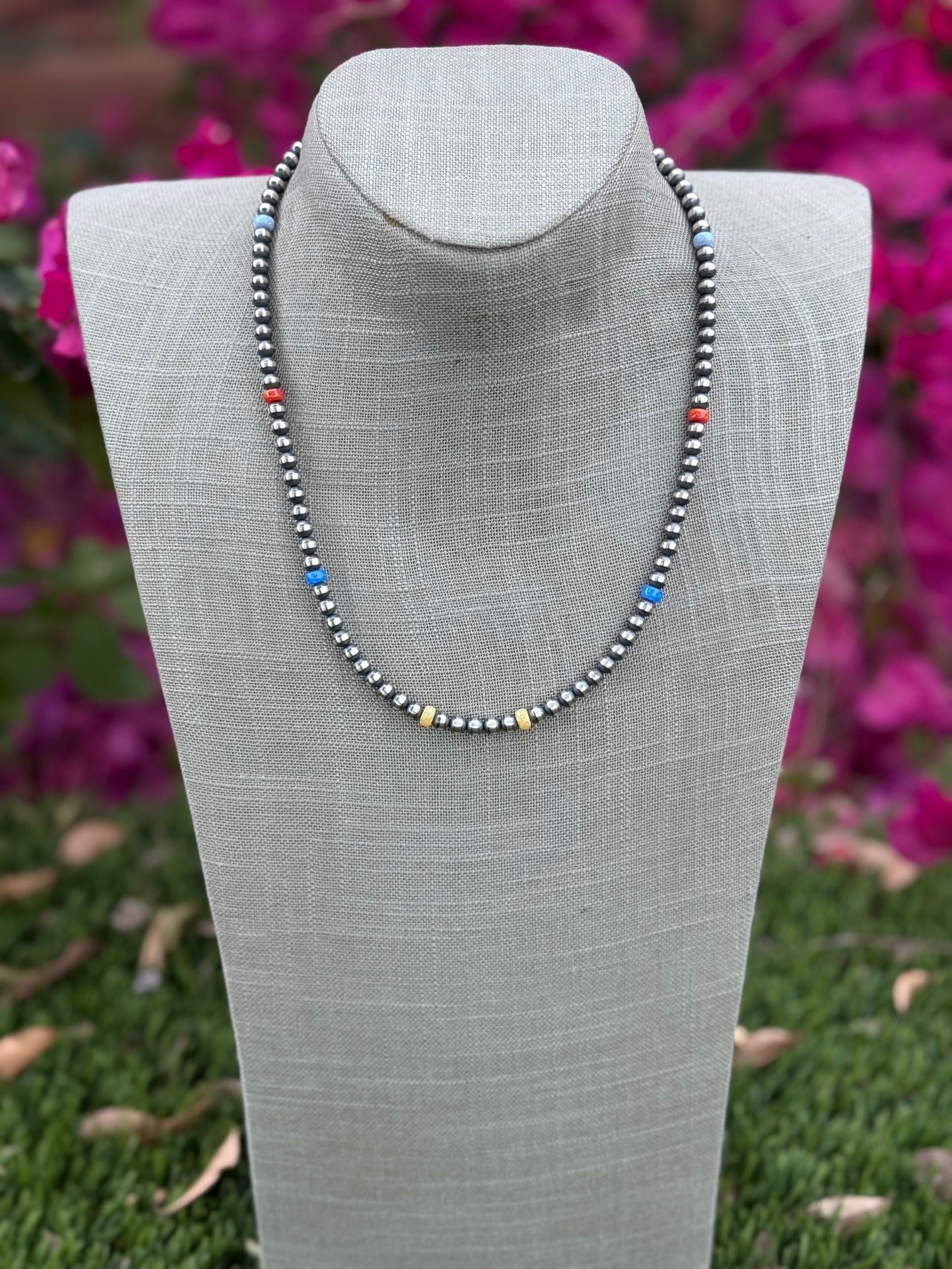 Handcrafted Fire Opal Collection & Sterling Silver Pearl Beaded 5mm Necklace 20"
