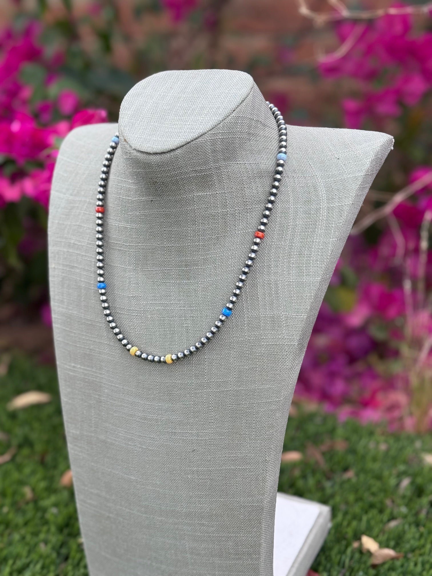 Handcrafted Fire Opal Collection & Sterling Silver Pearl Beaded 5mm Necklace 20"