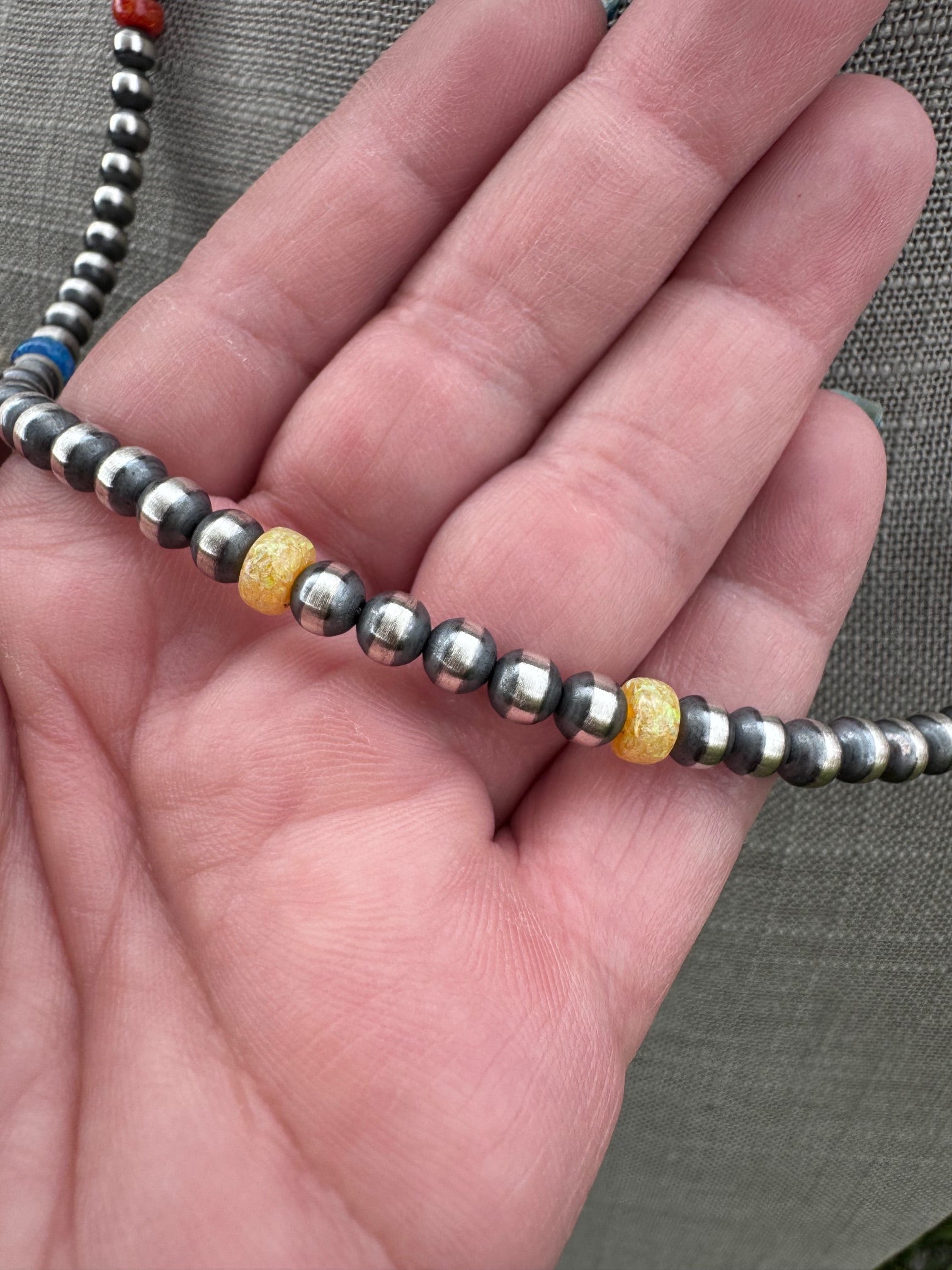 Handcrafted Fire Opal Collection & Sterling Silver Pearl Beaded 5mm Necklace 20"
