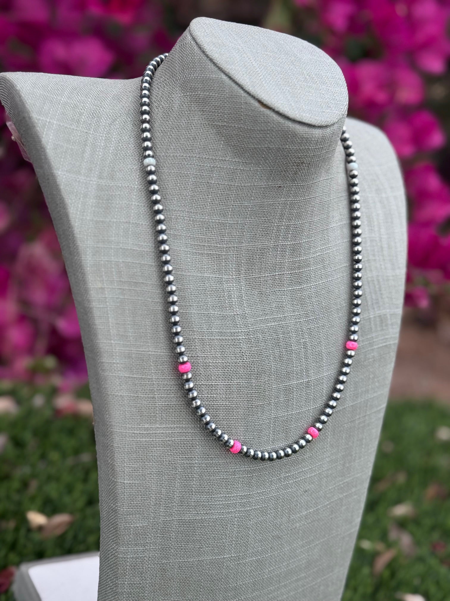 Handcrafted Fire Opal Collection & Sterling Silver Pearl Beaded 5mm Necklace 22"