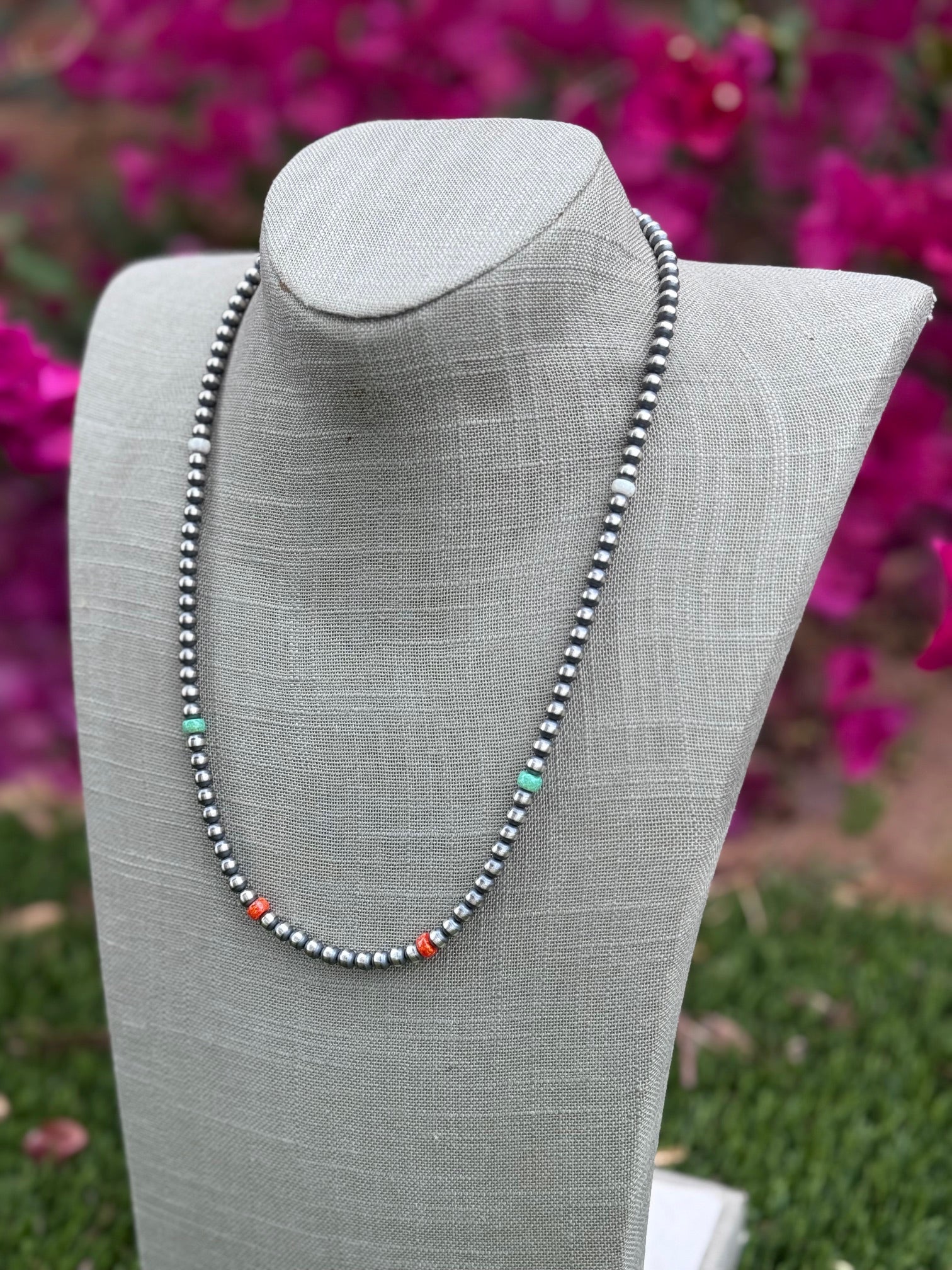 Handcrafted Fire Opal Collection & Sterling Silver Pearl Beaded 5mm Necklace 22"