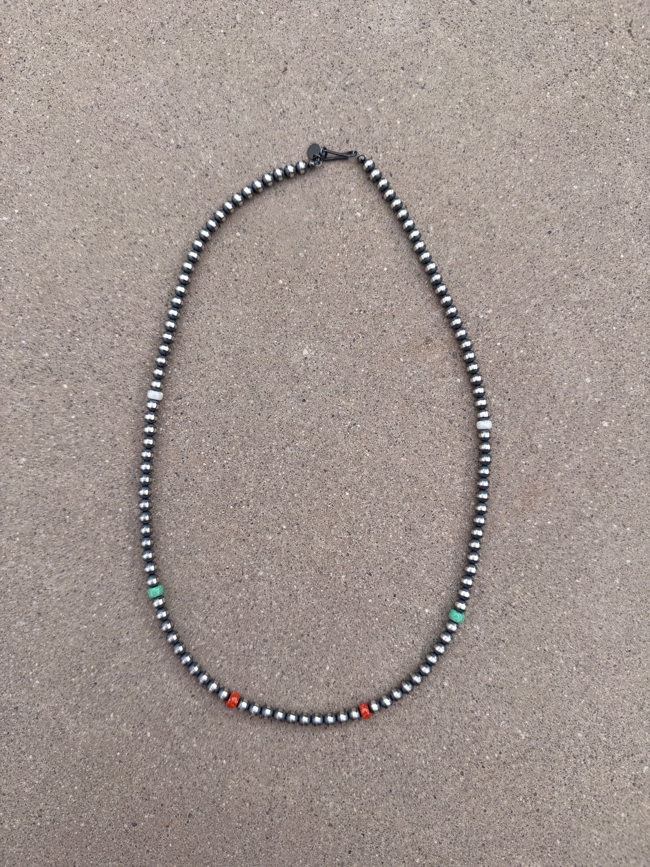 Handcrafted Fire Opal Collection & Sterling Silver Pearl Beaded 5mm Necklace 22"