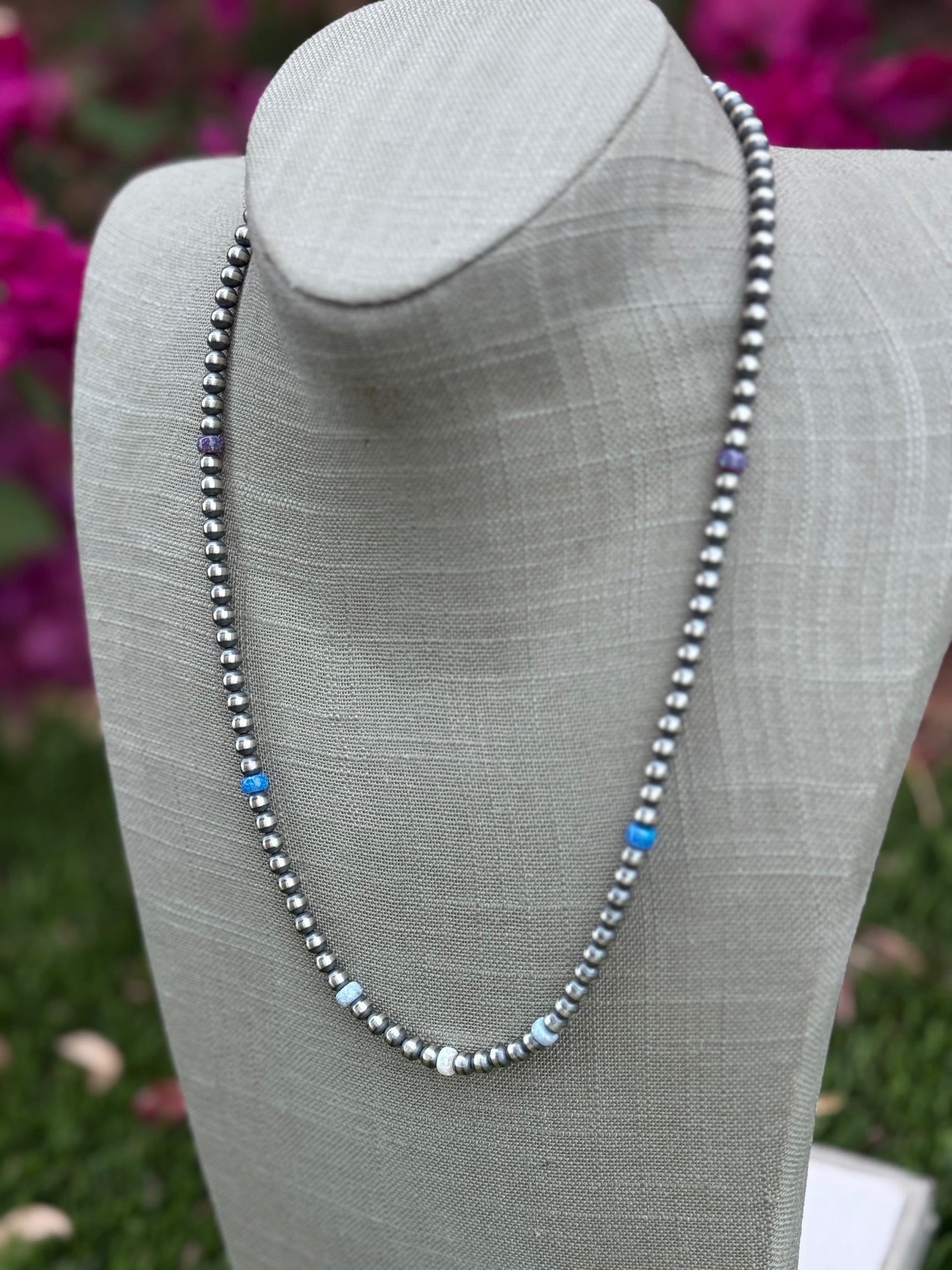 Handcrafted Fire Opal Collection & Sterling Silver Pearl Beaded 5mm Necklace 22"