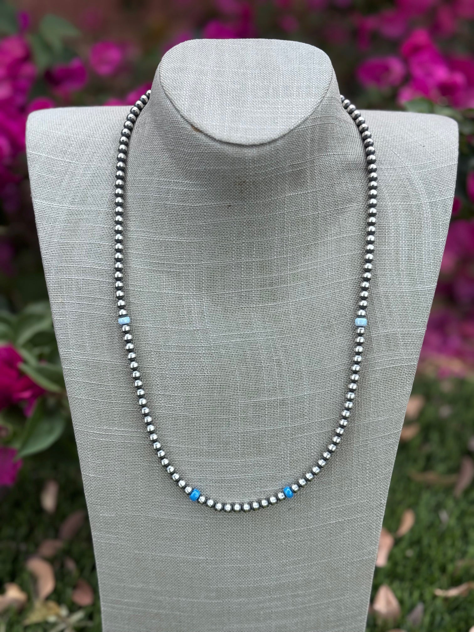 Handcrafted Fire Opal Collection & Sterling Silver Pearl Beaded 5mm Necklace 24"