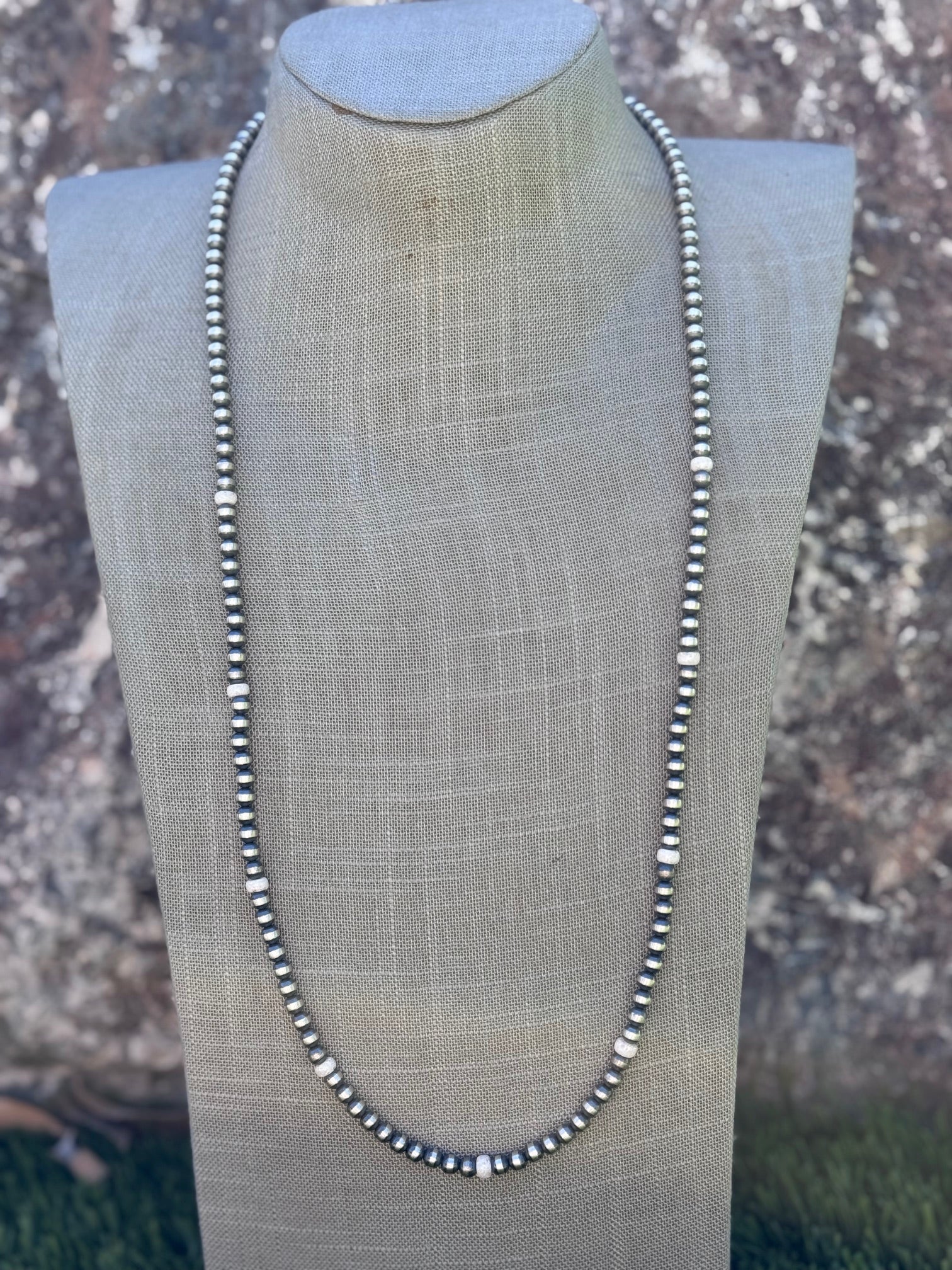 Handcrafted White Fire Opal & Sterling Silver Pearl Beaded 5mm Necklace 30"