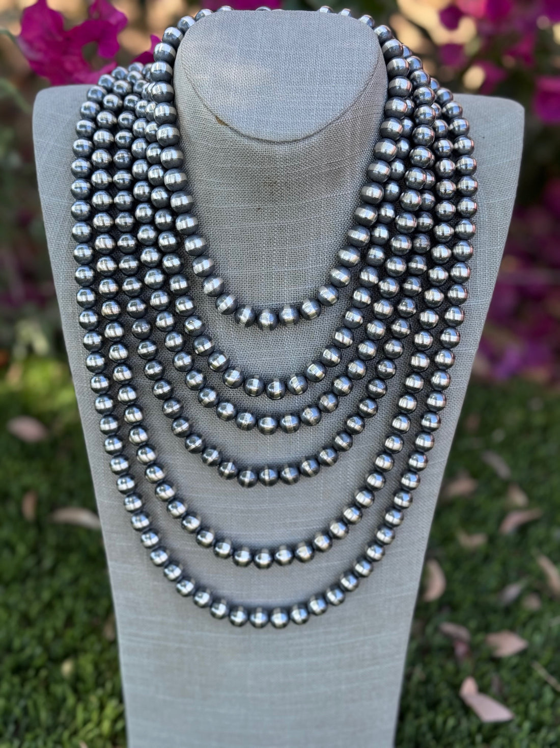 Handcrafted 10mm Sterling Silver Pearl Beaded Necklace