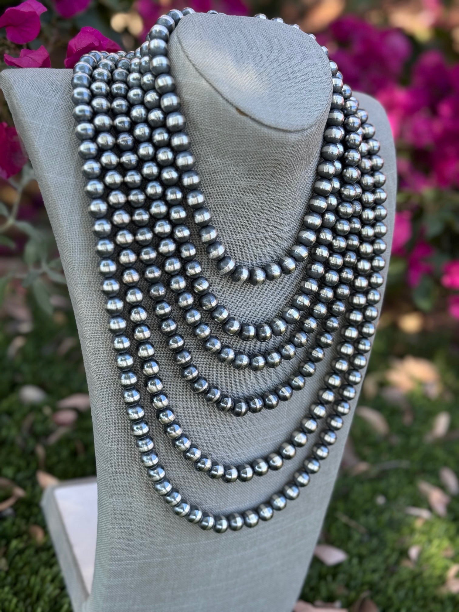 Handcrafted 10mm Sterling Silver Pearl Beaded Necklace