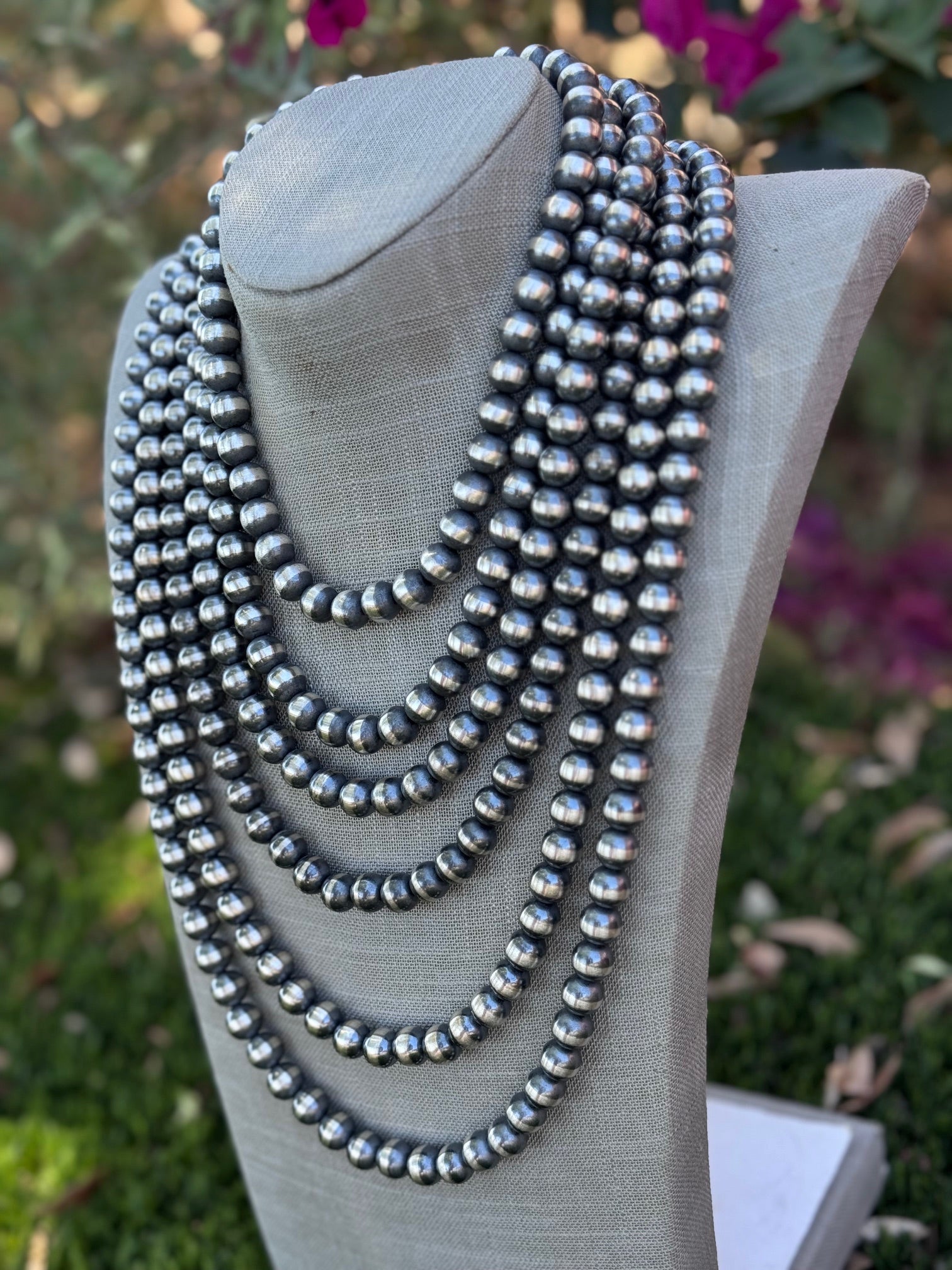 Handcrafted 10mm Sterling Silver Pearl Beaded Necklace