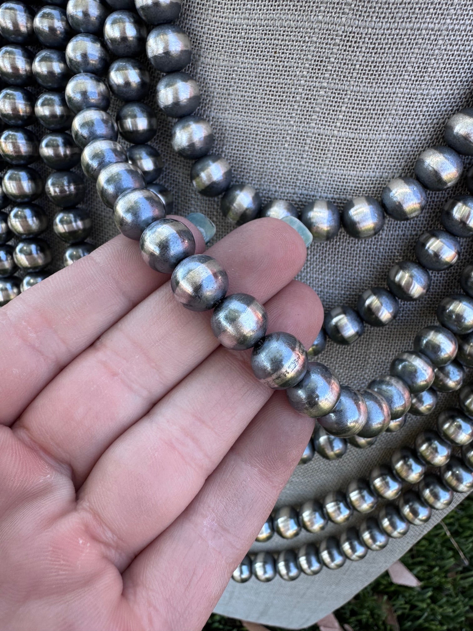 Handcrafted 10mm Sterling Silver Pearl Beaded Necklace