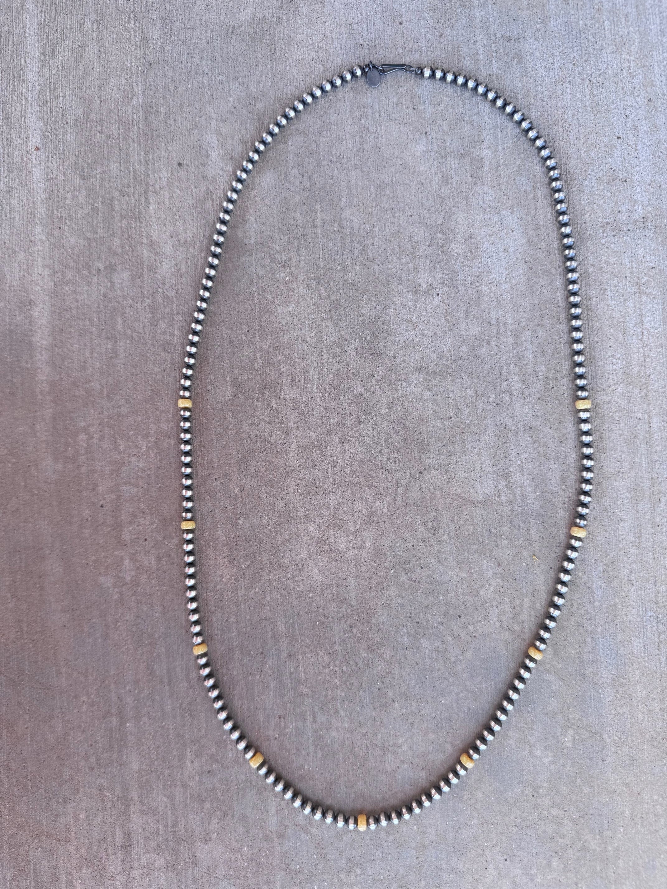 Handcrafted Sterling Silver & Yellow Fire Opal 5mm Beaded Necklace 30"
