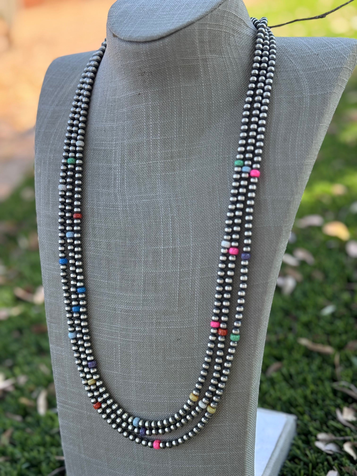 Handcrafted Fire Opal Collection & Sterling Silver Pearl Beaded 5mm Necklace 30"