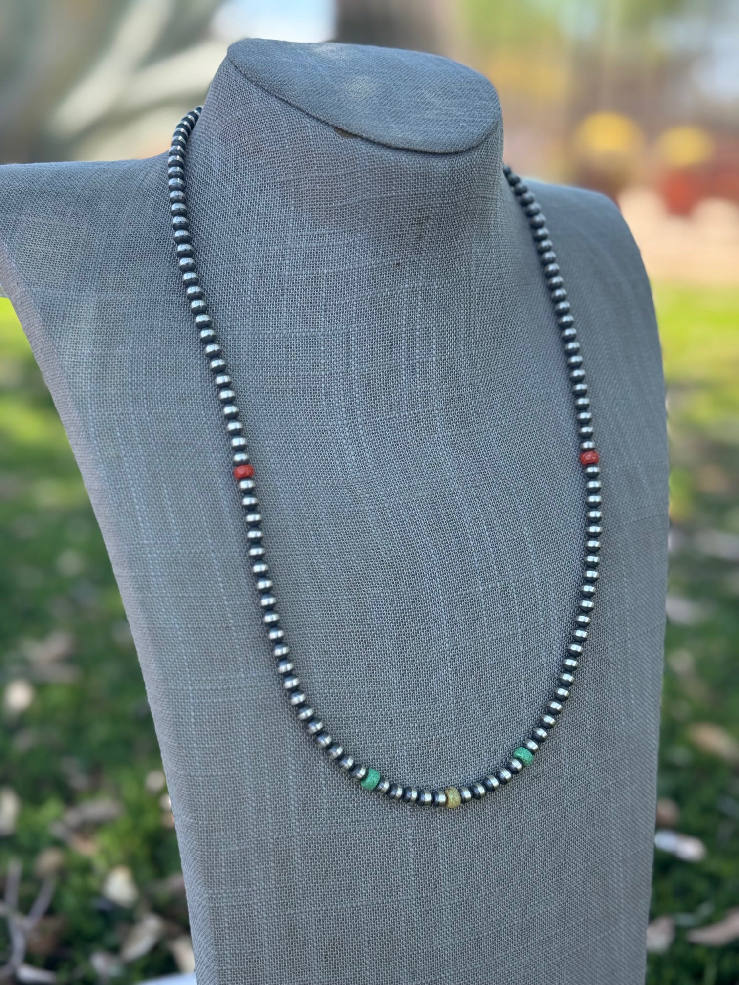 Handcrafted Fire Opal Collection & Sterling Silver Pearl Beaded 5mm Necklace 24"