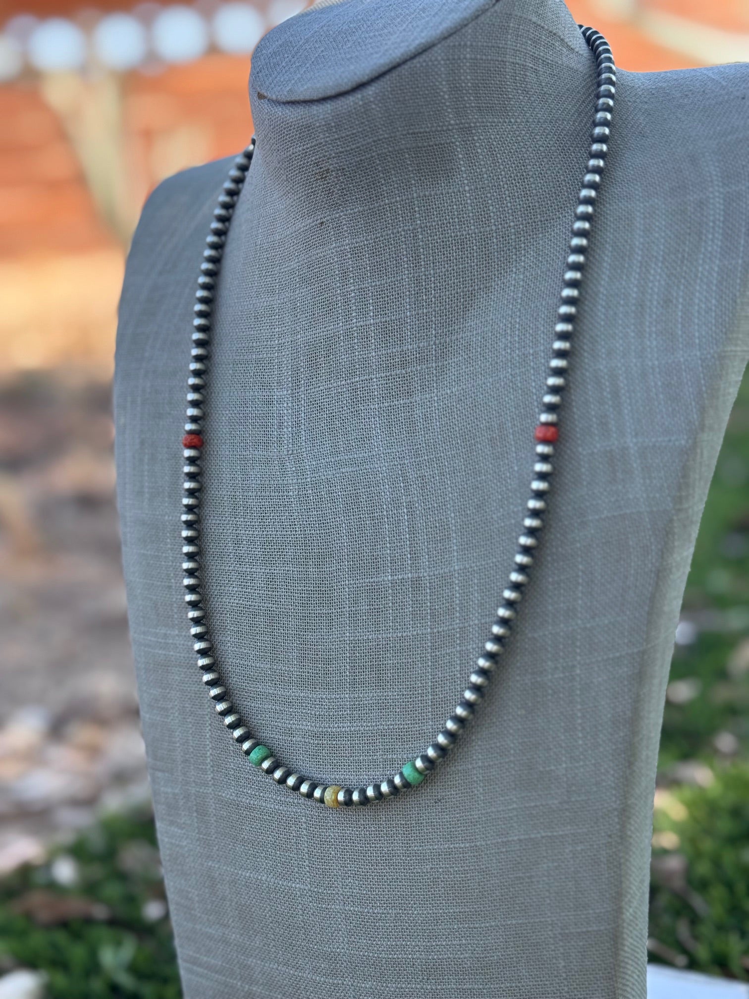 Handcrafted Fire Opal Collection & Sterling Silver Pearl Beaded 5mm Necklace 24"