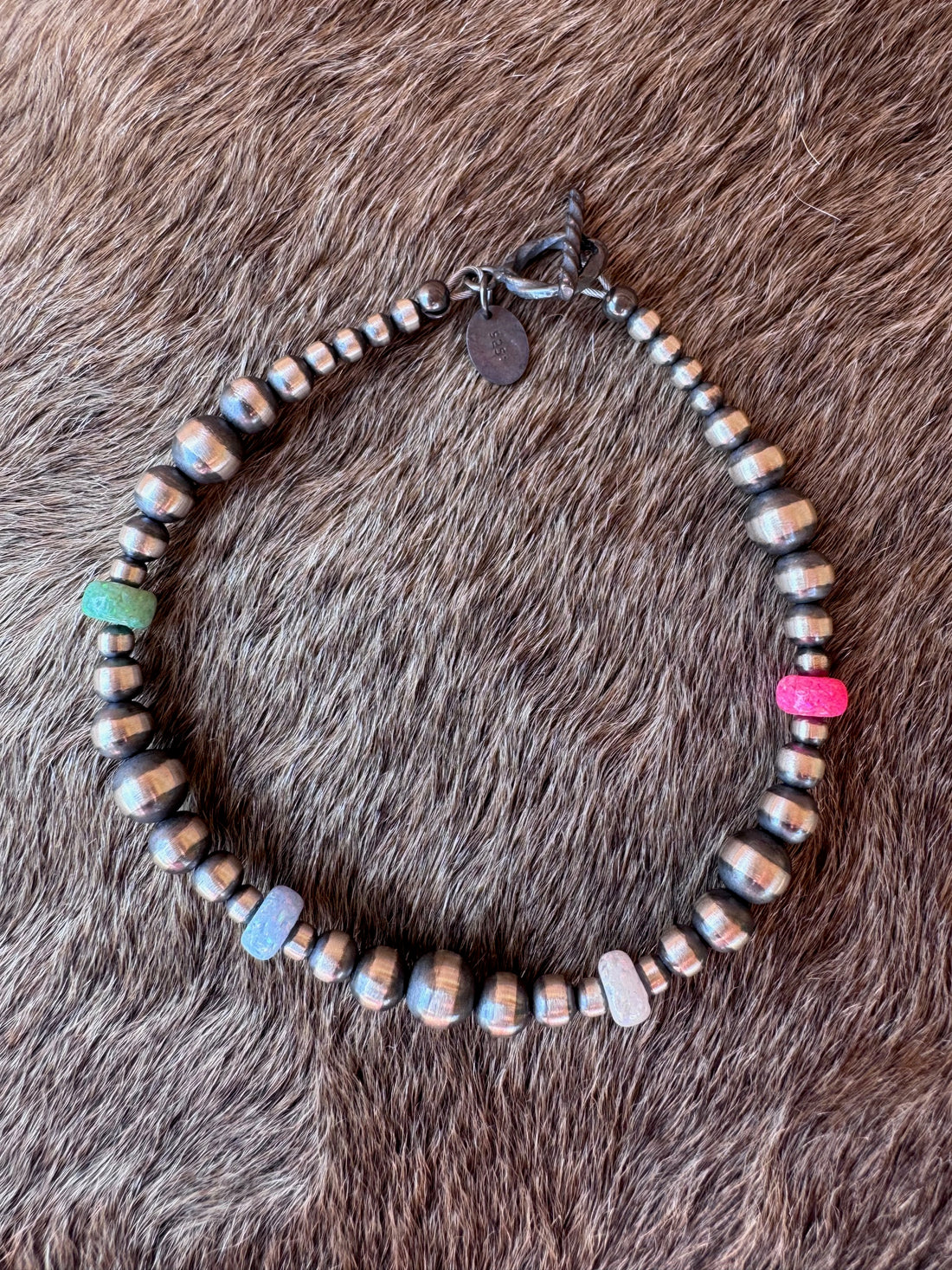 Handcrafted Fire Opal Collection & Sterling Silver Pearl 3-6mm Beaded Bracelet