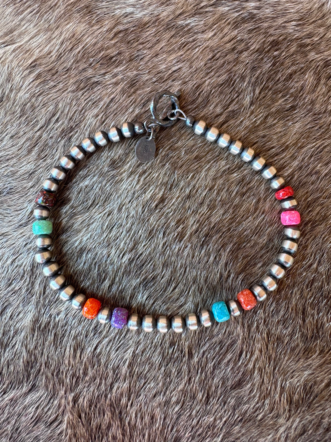 Handcrafted Fire Opal Collection & Sterling Silver Pearl 4mm Beaded Bracelet 7.5"