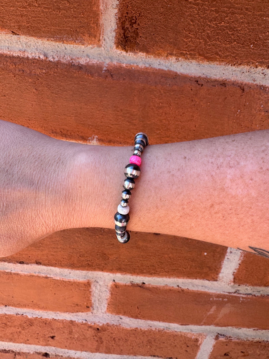 Handcrafted Fire Opal Collection & Sterling Silver Pearl 5-8mm Beaded Bracelet 7.5"