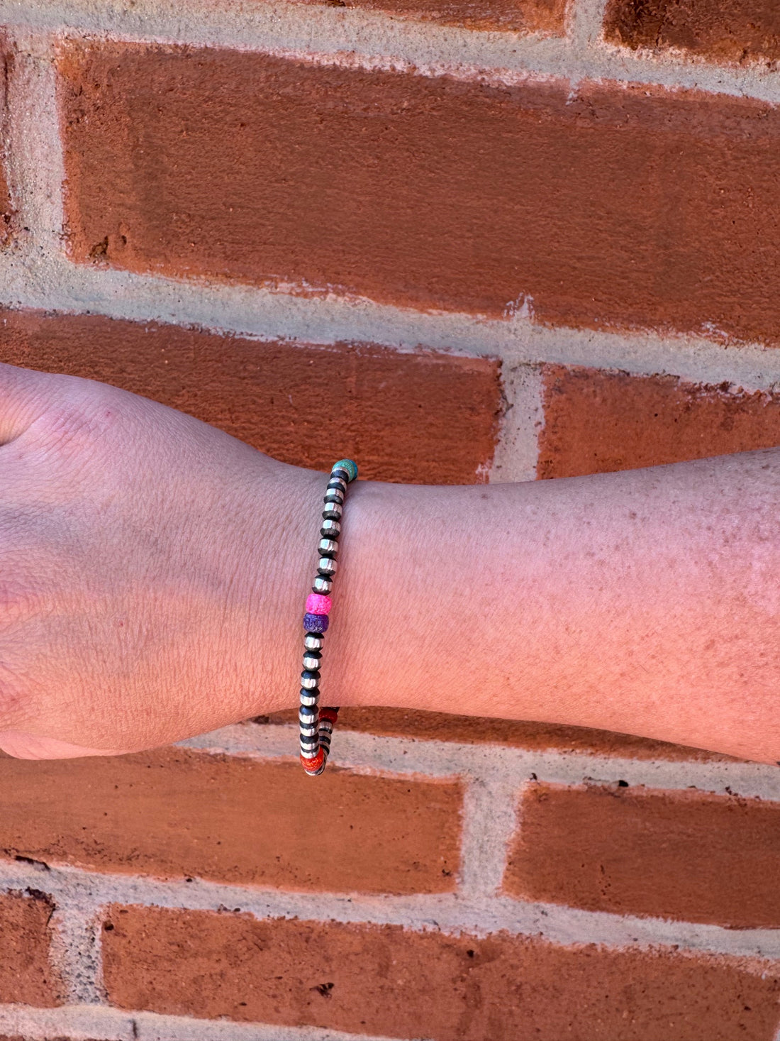 Handcrafted Fire Opal Collection & Sterling Silver Pearl 5-8mm Beaded Bracelet 7.5"