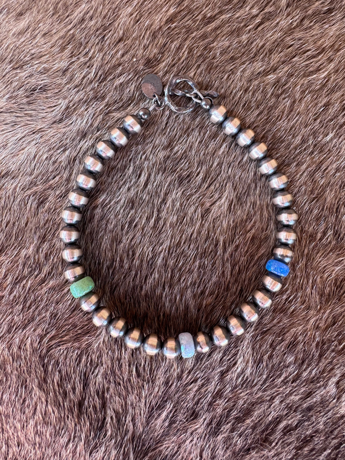 Handcrafted Fire Opal Collection & Sterling Silver Pearl 5mm Beaded Bracelet 7.5"