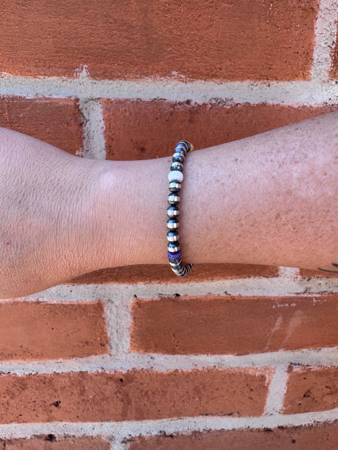 Handcrafted Fire Opal Collection & Sterling Silver Pearl 5mm Beaded Bracelet 7.5"