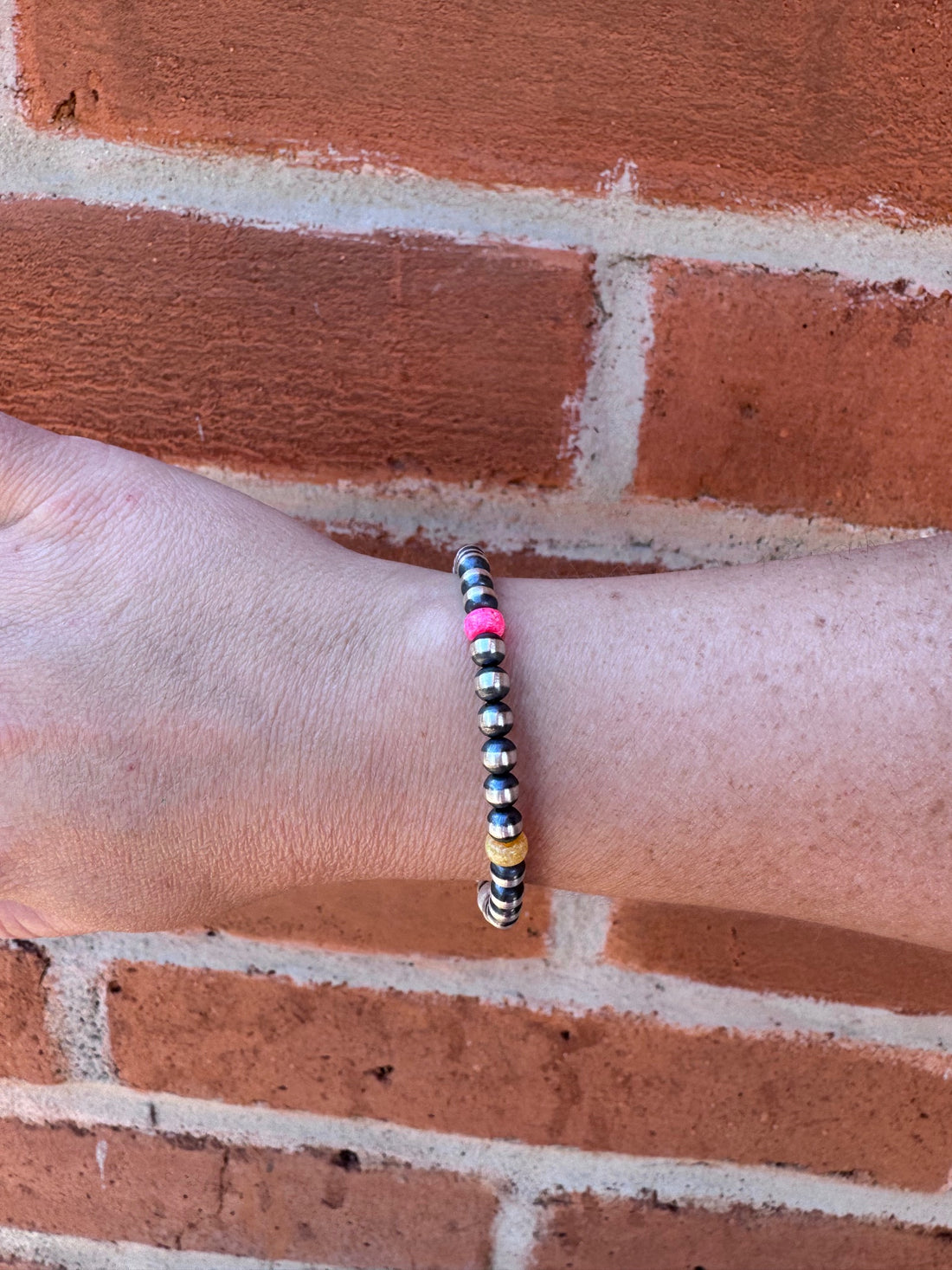 Handcrafted Fire Opal Collection & Sterling Silver Pearl 5mm Beaded Bracelet 7.5"