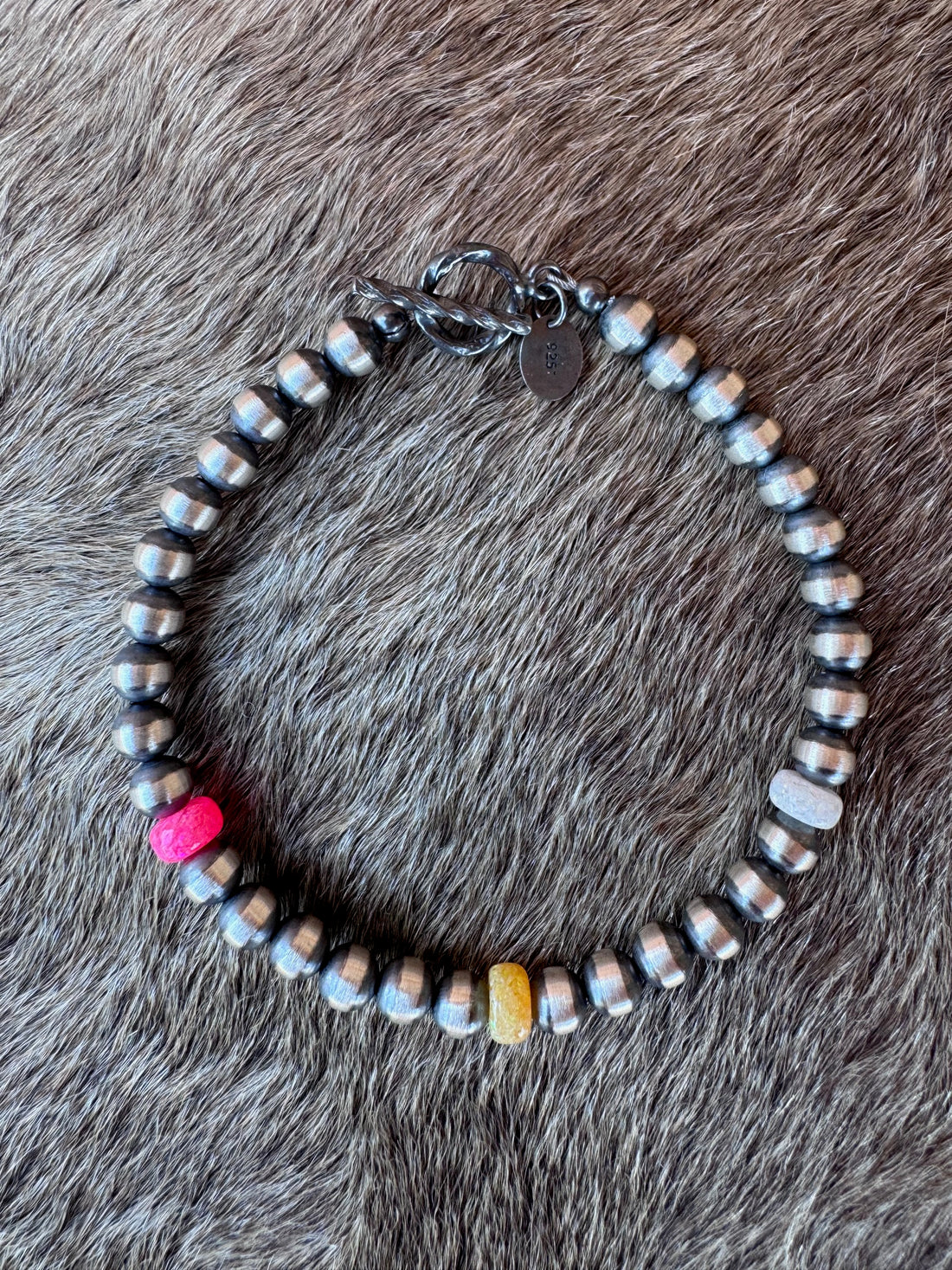 Handcrafted Fire Opal Collection & Sterling Silver Pearl 5mm Beaded Bracelet 7.5"