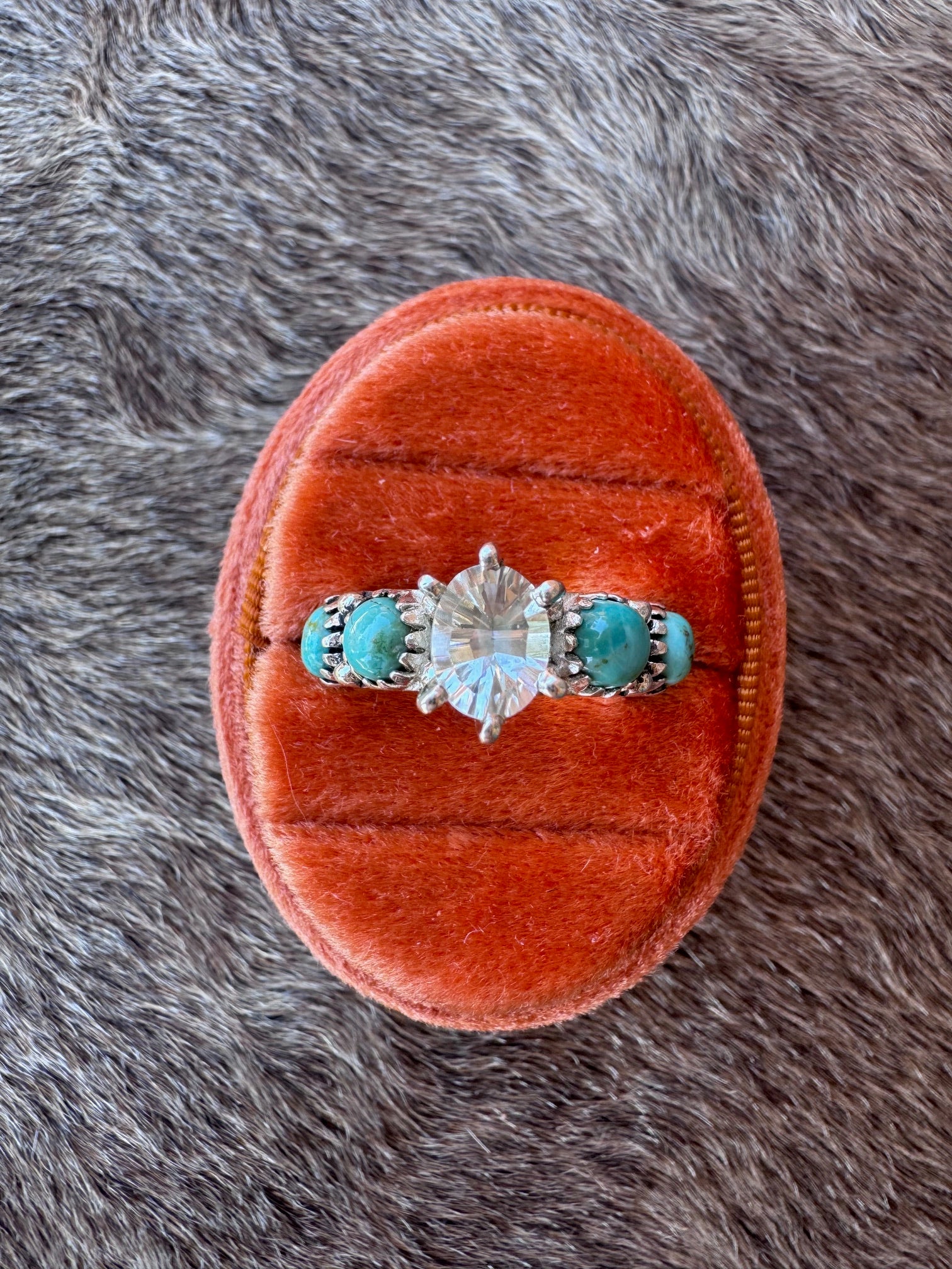 Kingman Turquoise & White Topaz Sterling Silver Forever Ring