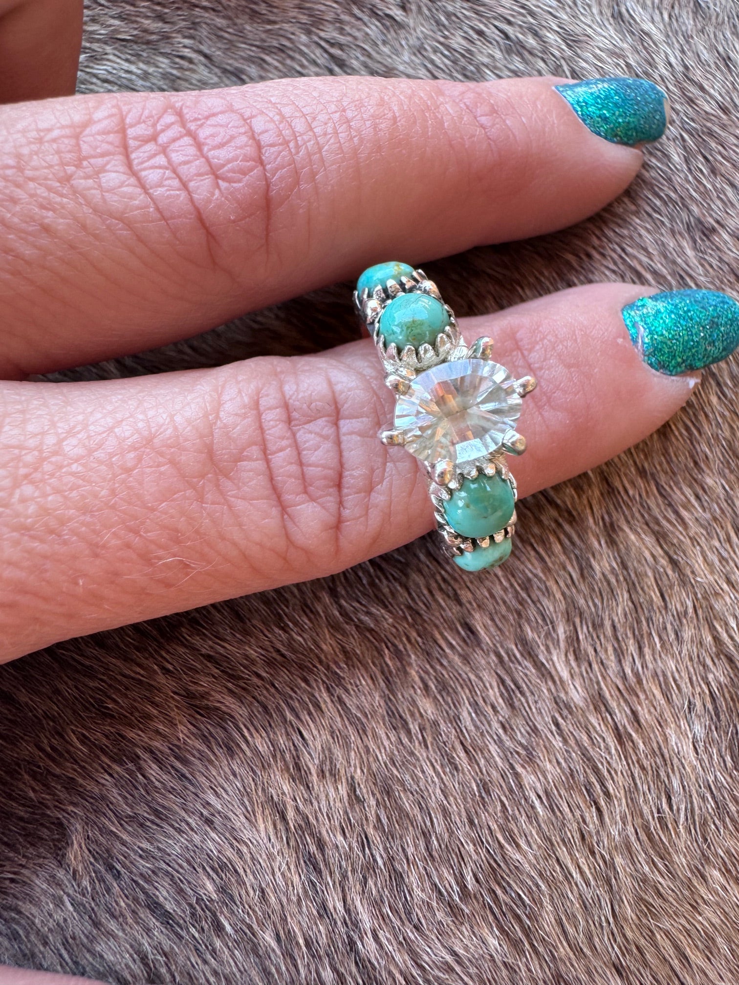 Kingman Turquoise & White Topaz Sterling Silver Forever Ring