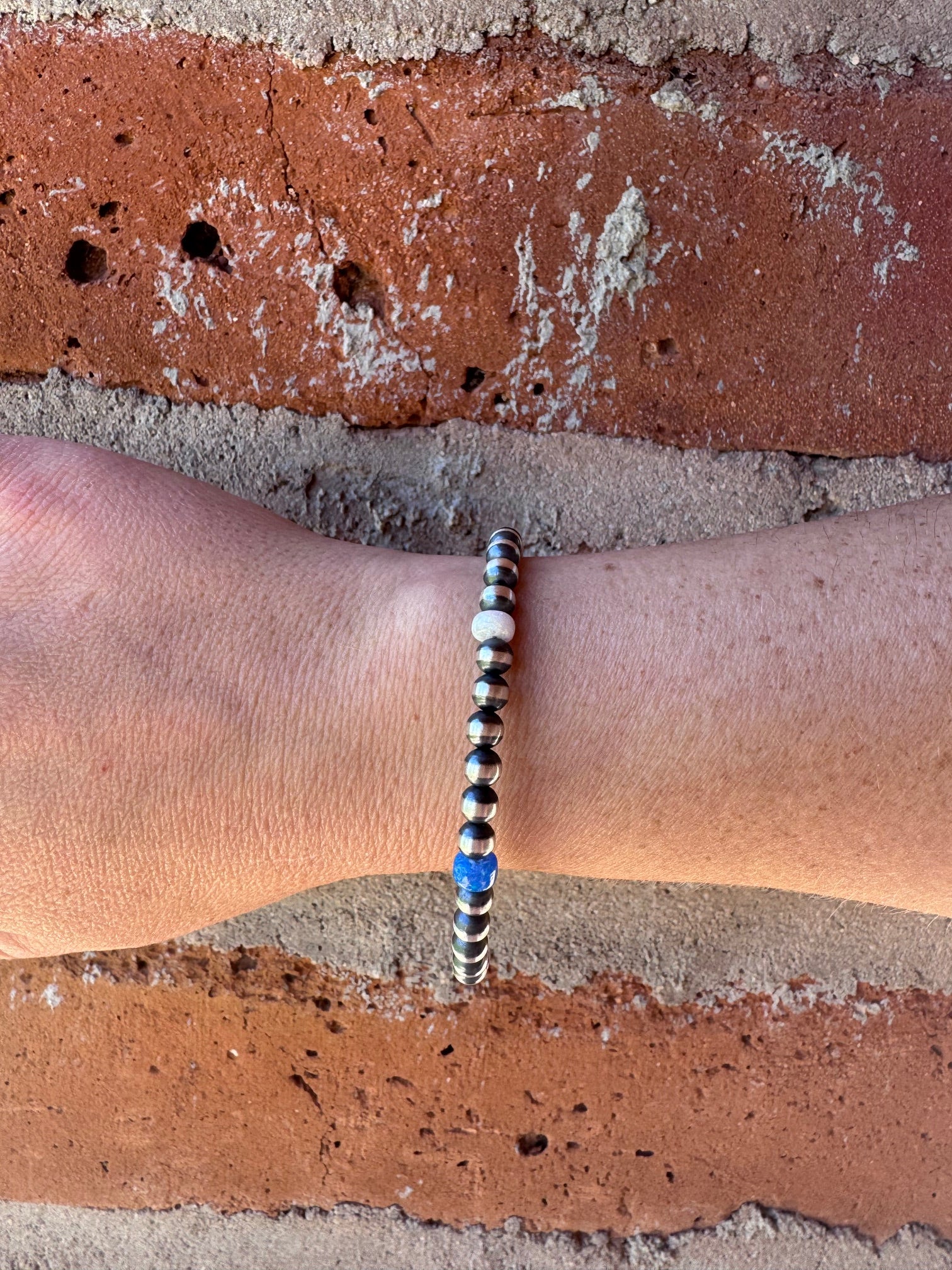 Handcrafted Fire Opal Collection & Sterling Silver Pearl 5mm Beaded Bracelet 7.5"