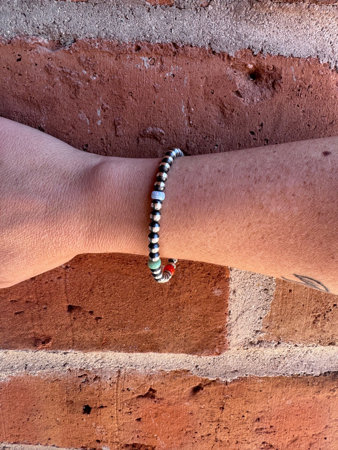 Handcrafted Fire Opal Collection & Sterling Silver Pearl 5mm Beaded Bracelet 7"