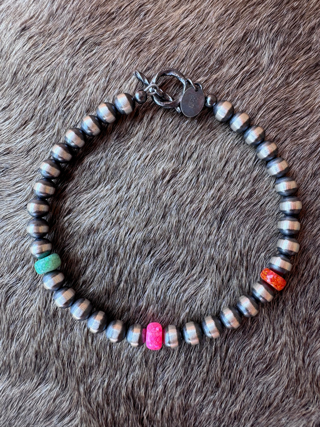 Handcrafted Fire Opal Collection & Sterling Silver Pearl 5mm Beaded Bracelet 7"