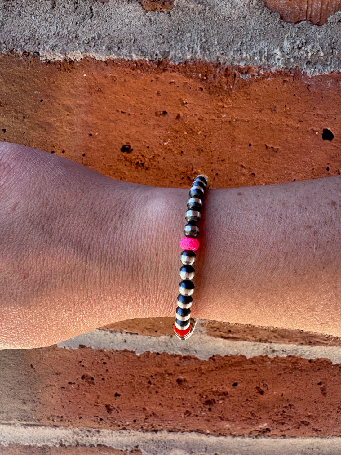 Handcrafted Fire Opal Collection & Sterling Silver Pearl 5mm Beaded Bracelet 7"